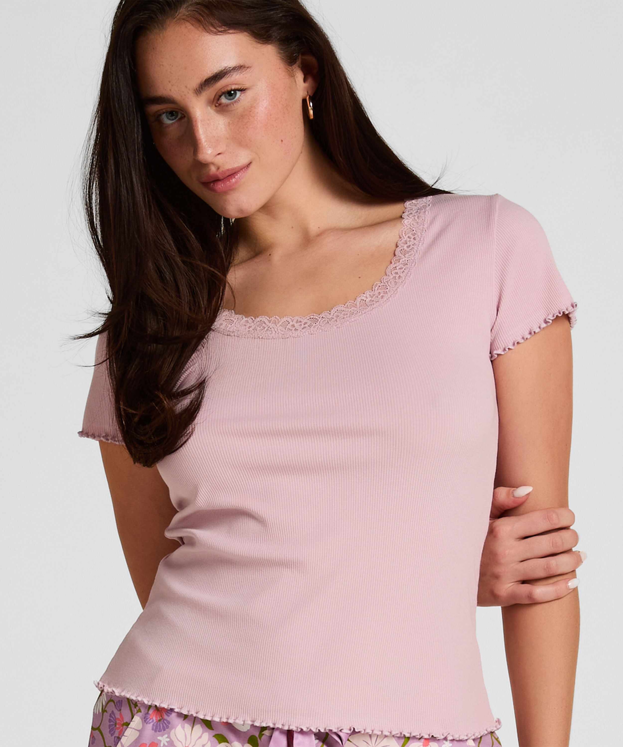 Pyjama-Oberteil Jersey Ripp, Rosa Pyjama-Oberteil Jersey Ripp, Rosa