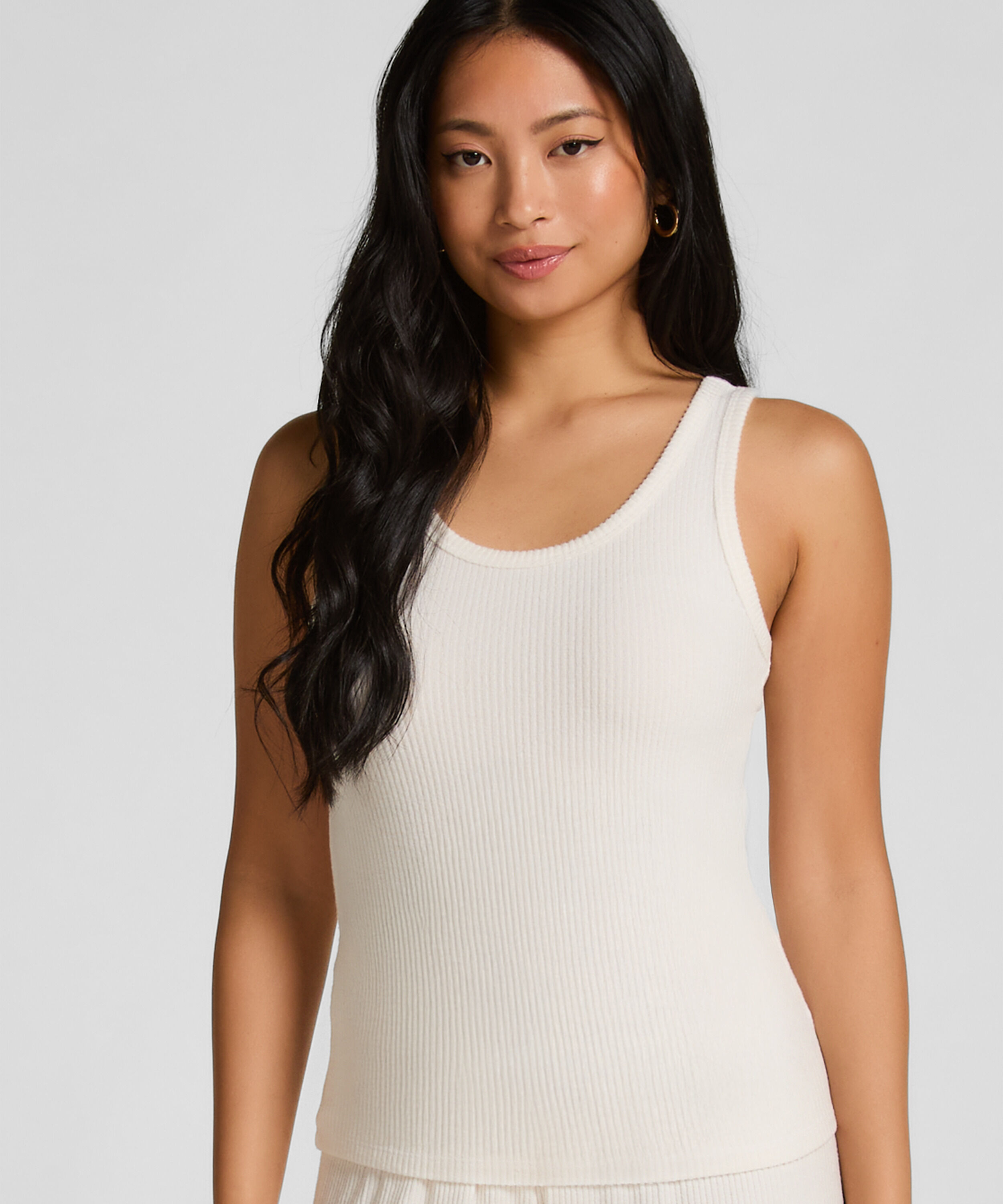 Singlet aus gebürstetem Jersey-Rippstrick, Weiß Singlet aus gebürstetem Jersey-Rippstrick, Weiß