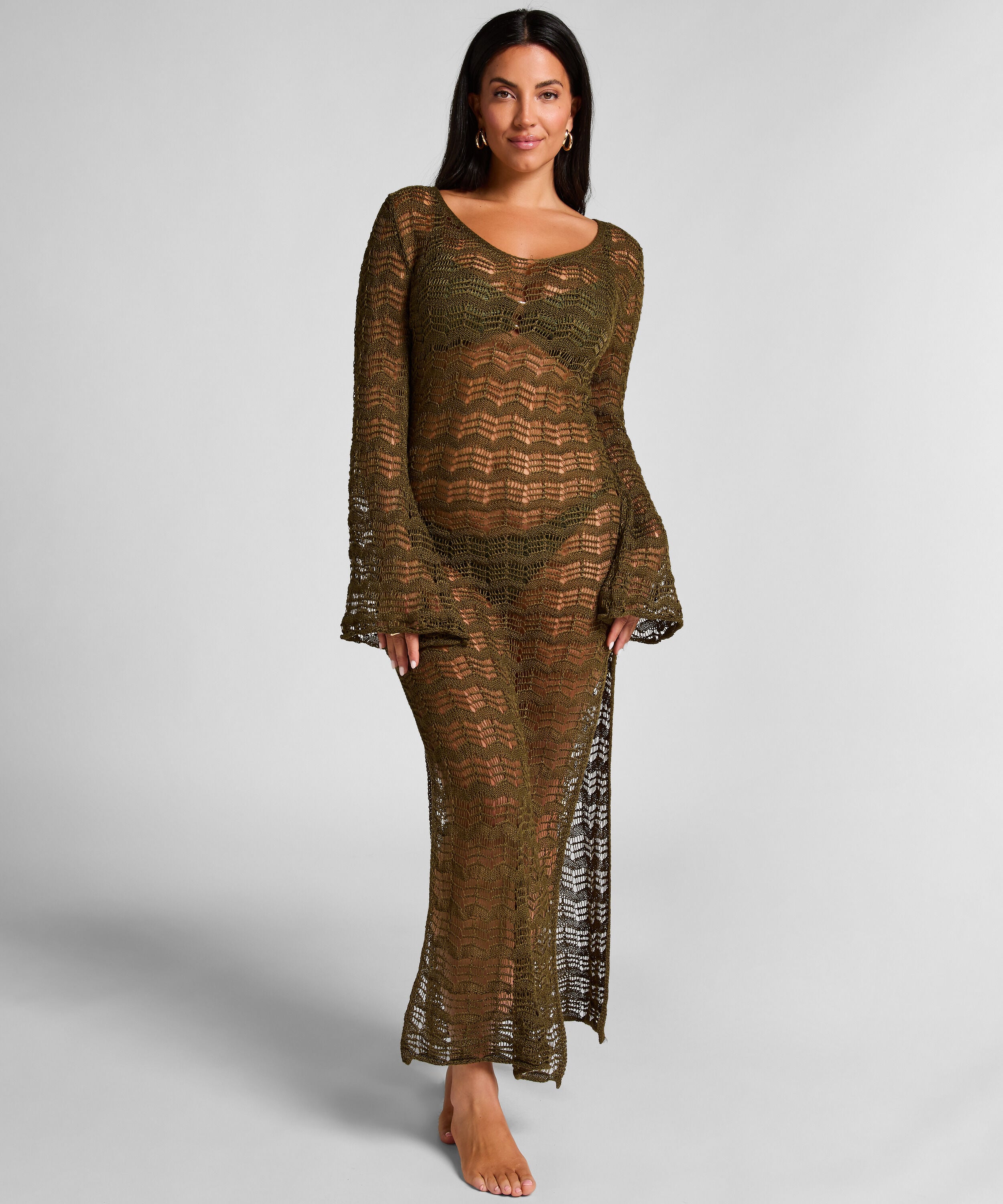 Crochet Maxikleid, Grün
