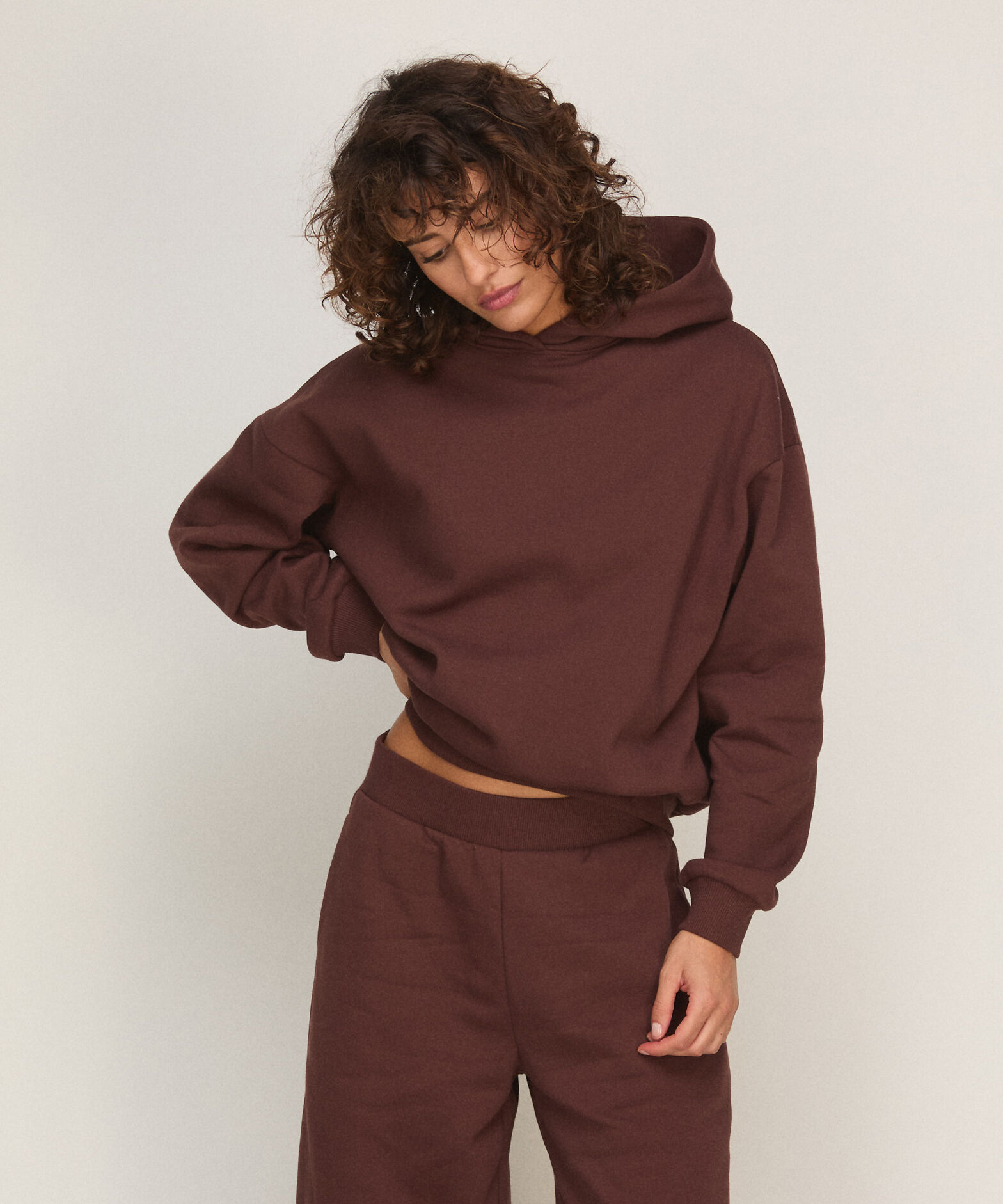 Hoodie aus angerautem Sweatstoff, Braun Hoodie aus angerautem Sweatstoff, Braun