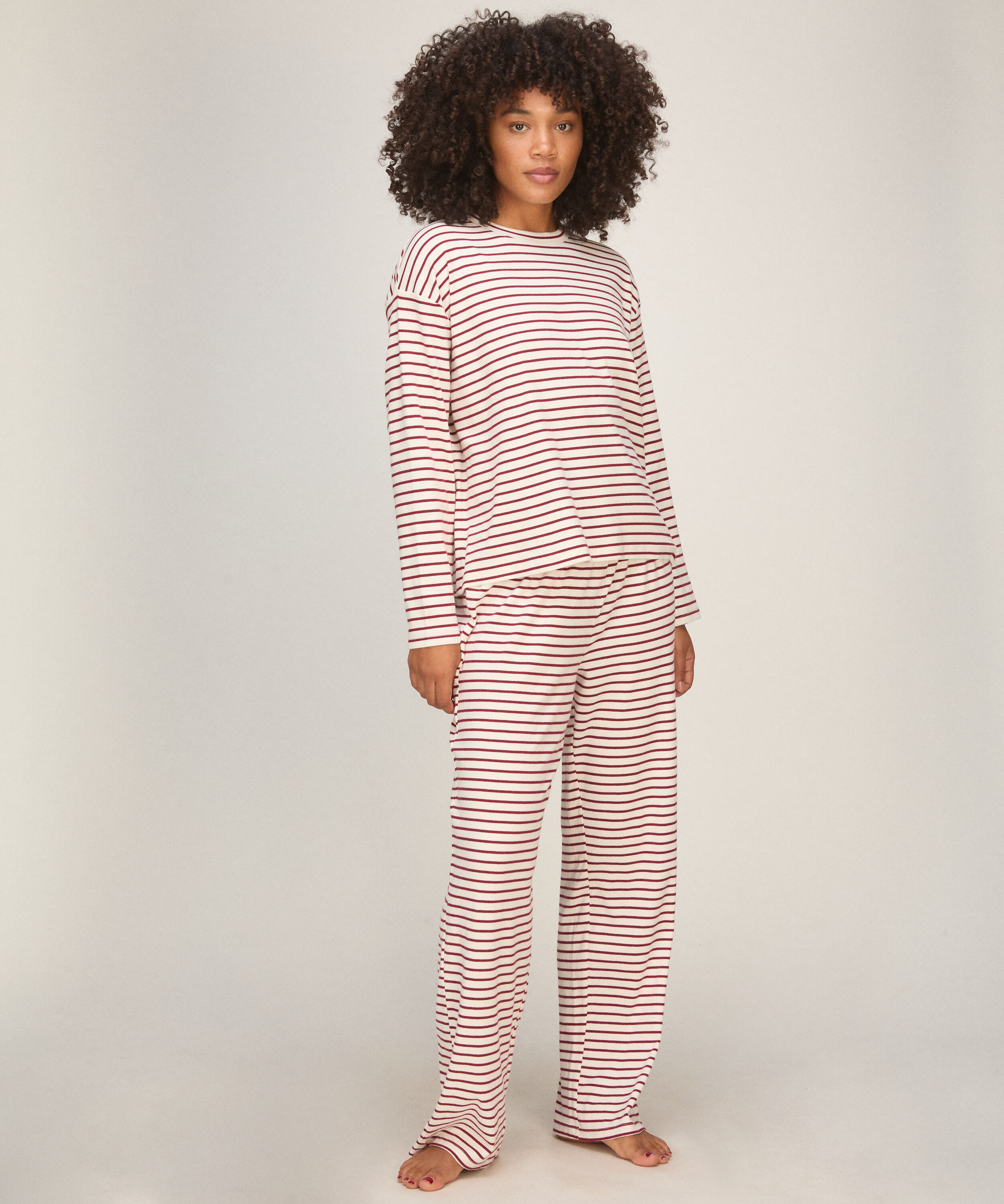 Gestreepte Pyjama Langarm, Rot Gestreepte Pyjama Langarm, Rot