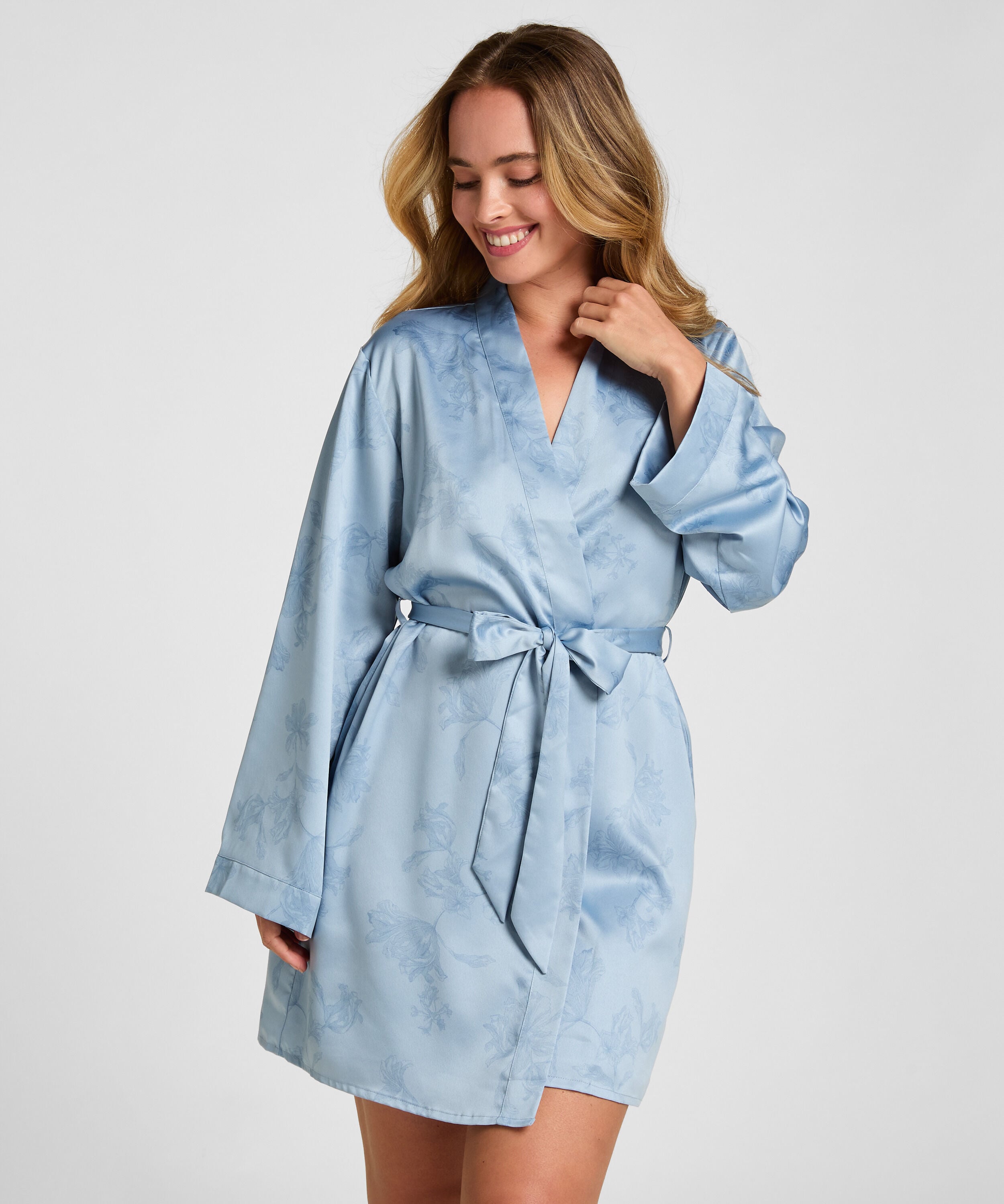 Kimono Blumenmuster, Blau
