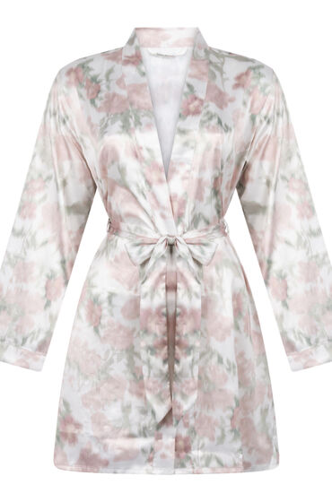 Thumbnail - Hunkemöller Satin-Kimono mit Blumenmuster Weiß