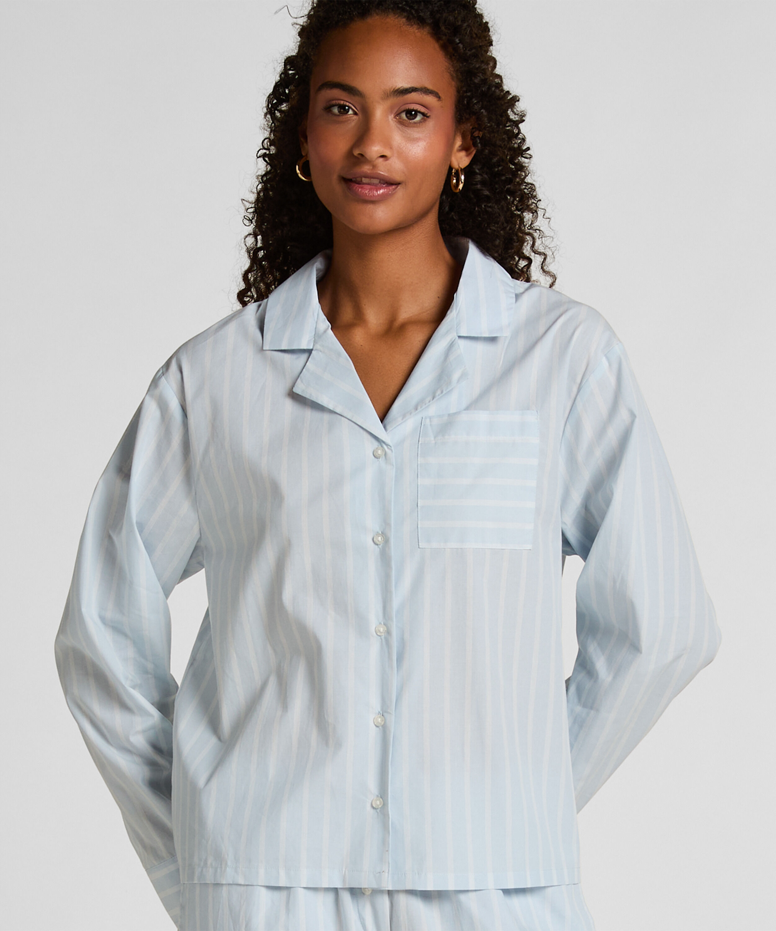 Gestreifte Jacke aus gewebter Baumwolle, Blau Gestreifte Jacke aus gewebter Baumwolle, Blau