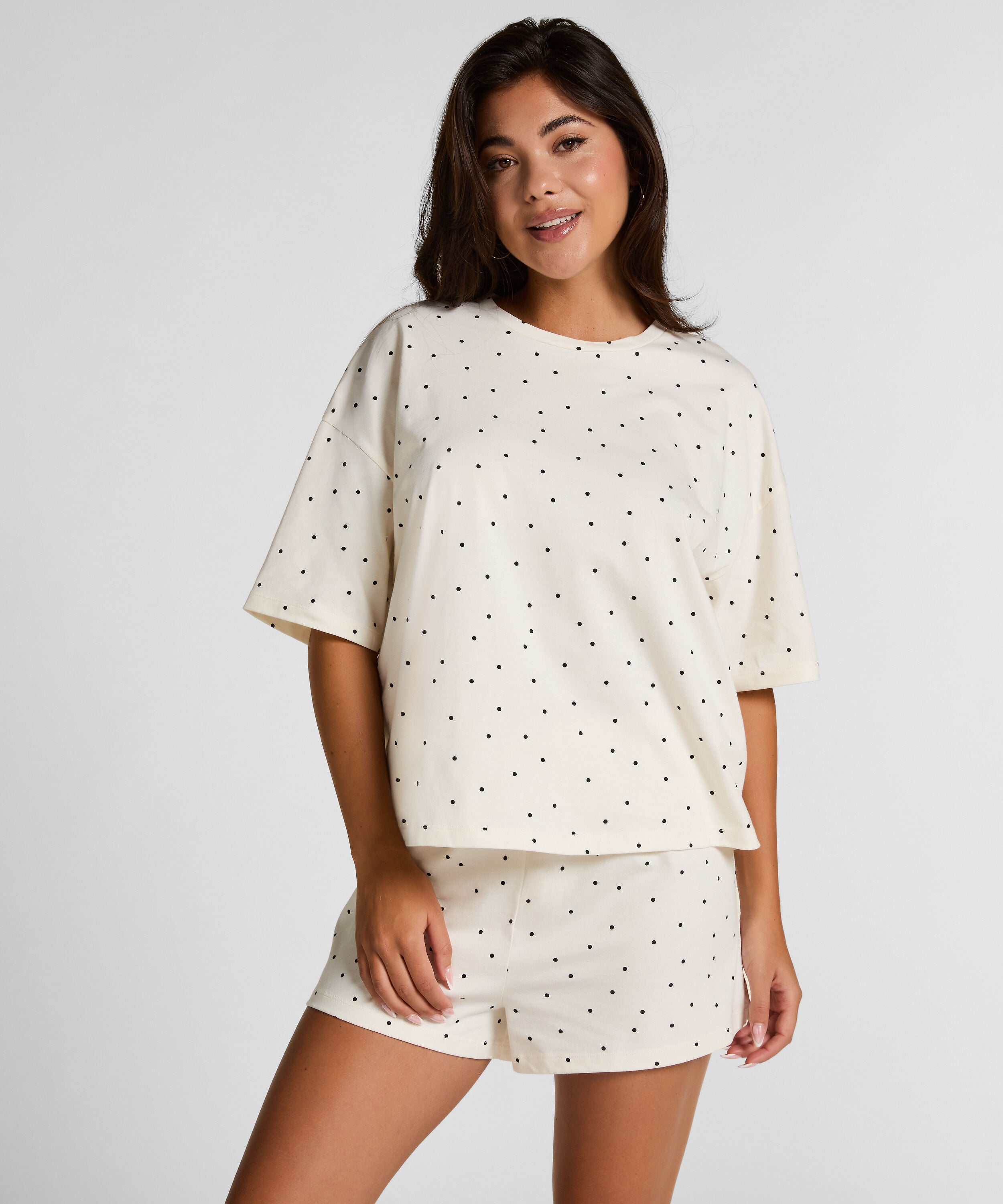 Pyjama-Set Baumwolljersey Kurz, Weiß