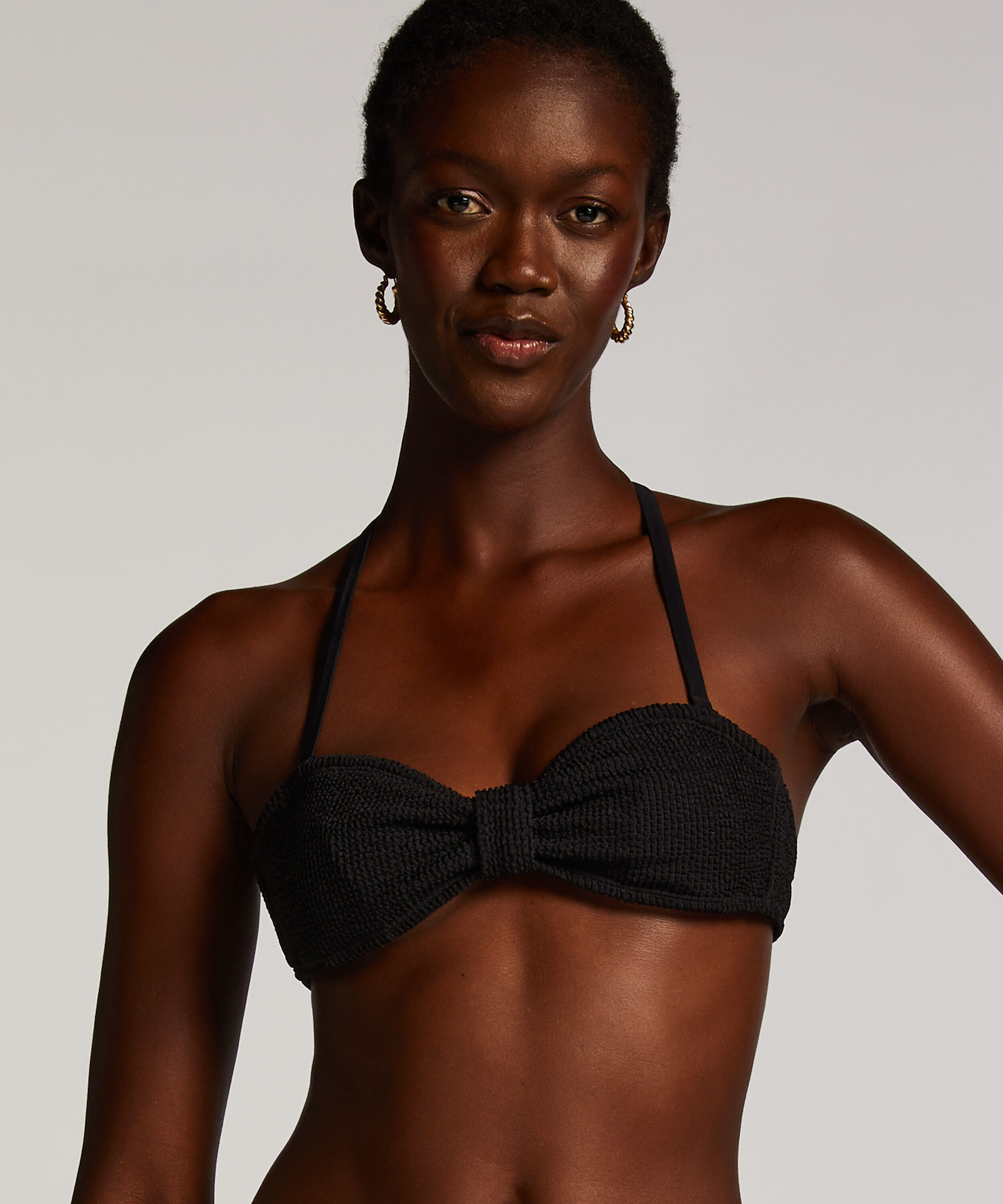 Bandeau Bikini Top Crinkle, Schwarz