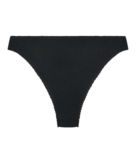 Bikini Slip mit hohem Beinausschnitt Crinkle, Schwarz