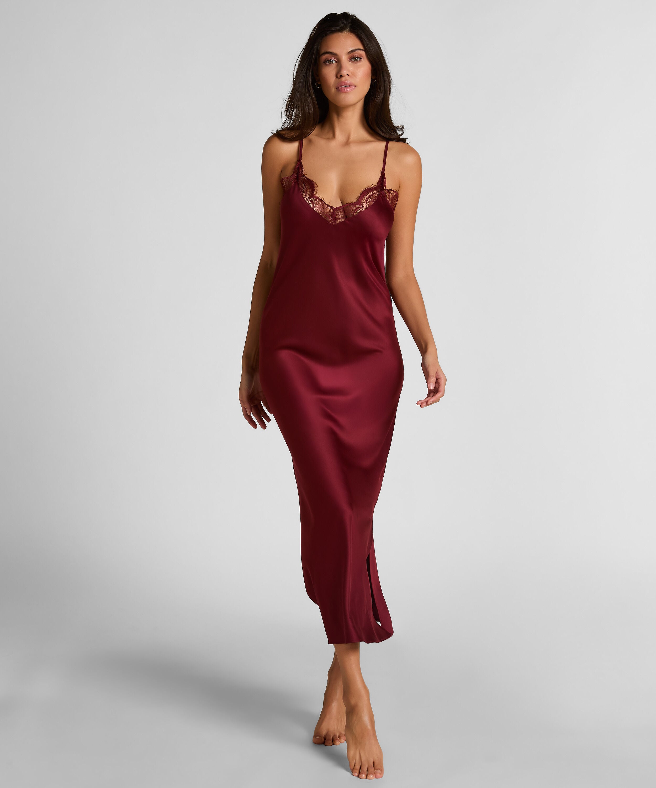 Langes Slipdress aus Satin, Rot Langes Slipdress aus Satin, Rot