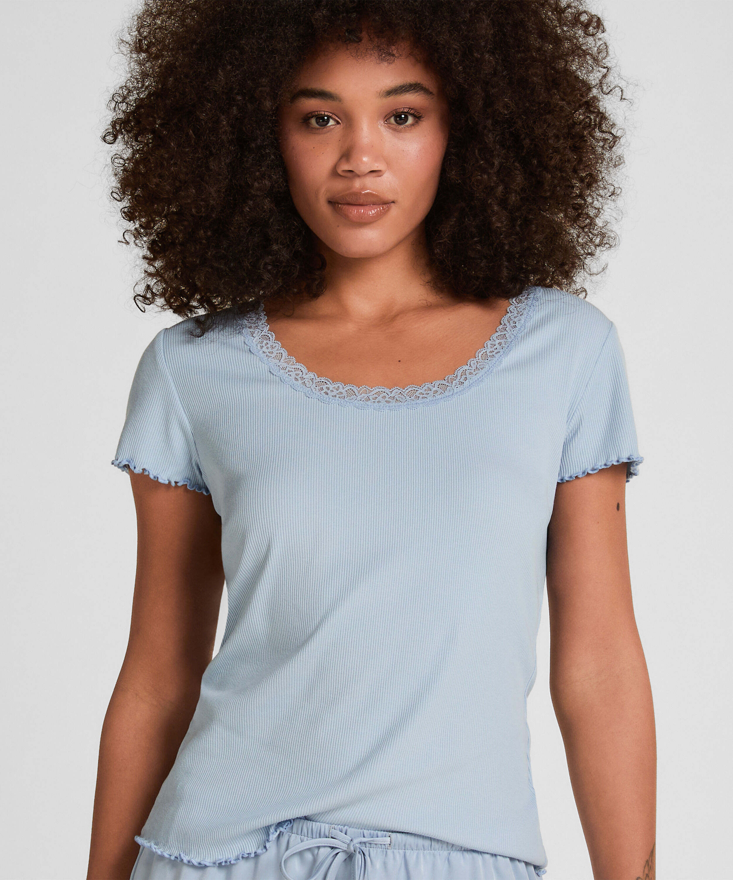 Pyjama-Oberteil Jersey Ripp, Blau