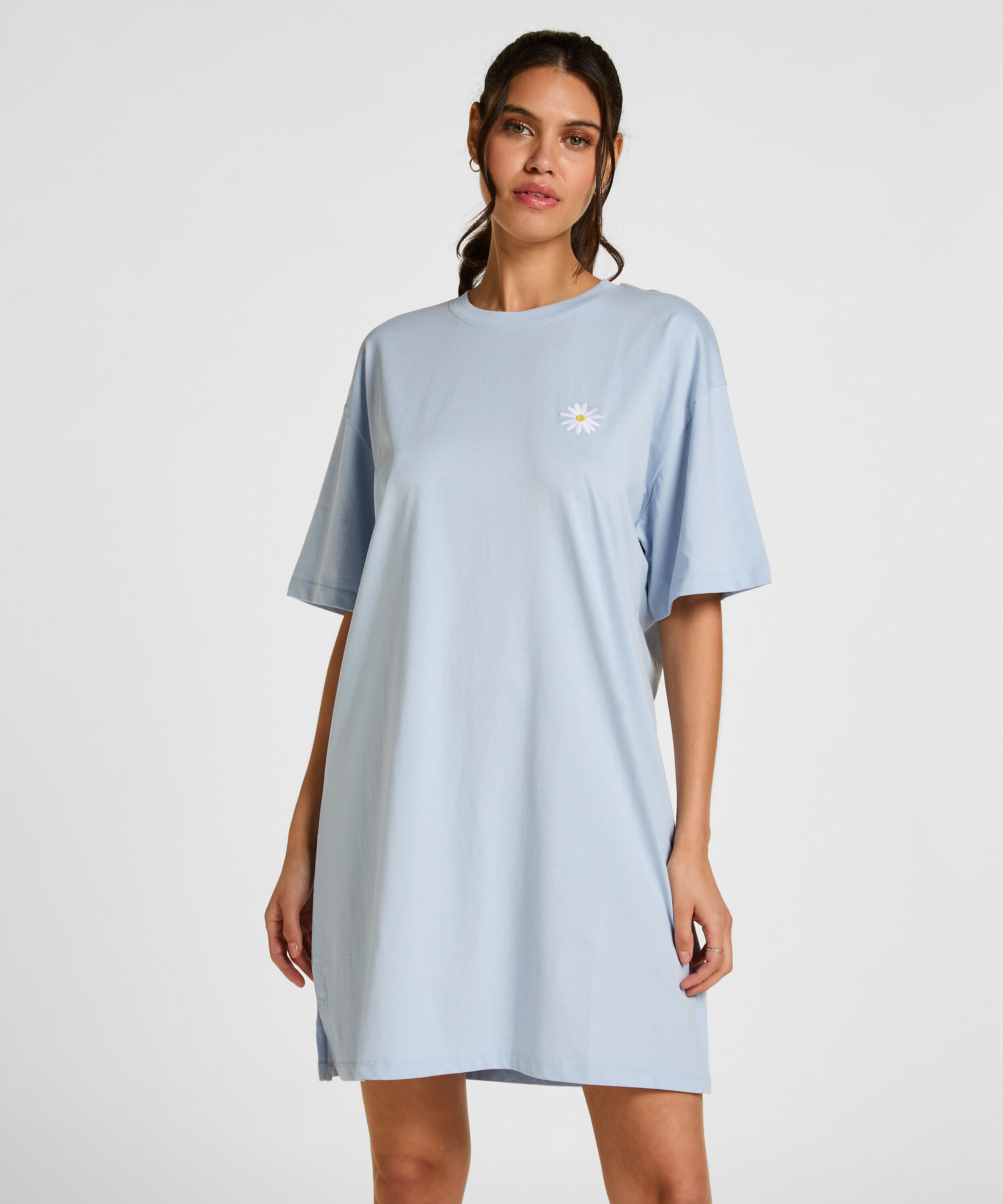 Nachthemd mit Rundhalsausschnitt, Blau Nachthemd mit Rundhalsausschnitt, Blau