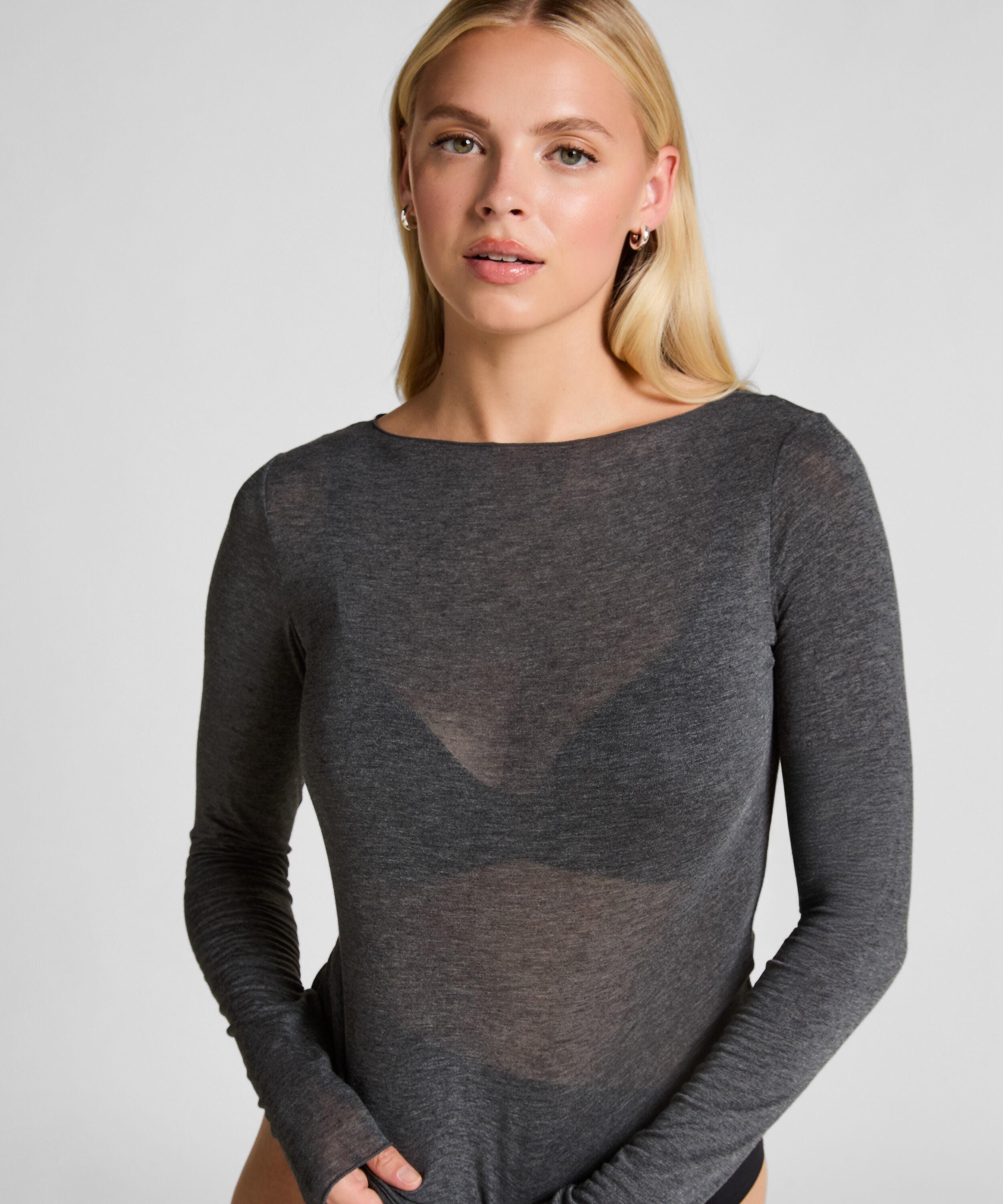 super soft Shirt aus Kaschmir-Mix mit U-Boot-Ausschnitt, Grau super soft Shirt aus Kaschmir-Mix mit U-Boot-Ausschnitt, Grau