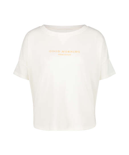 Pyjamatop kurz&auml;rmlig Brushed Jersey, Wei&szlig;