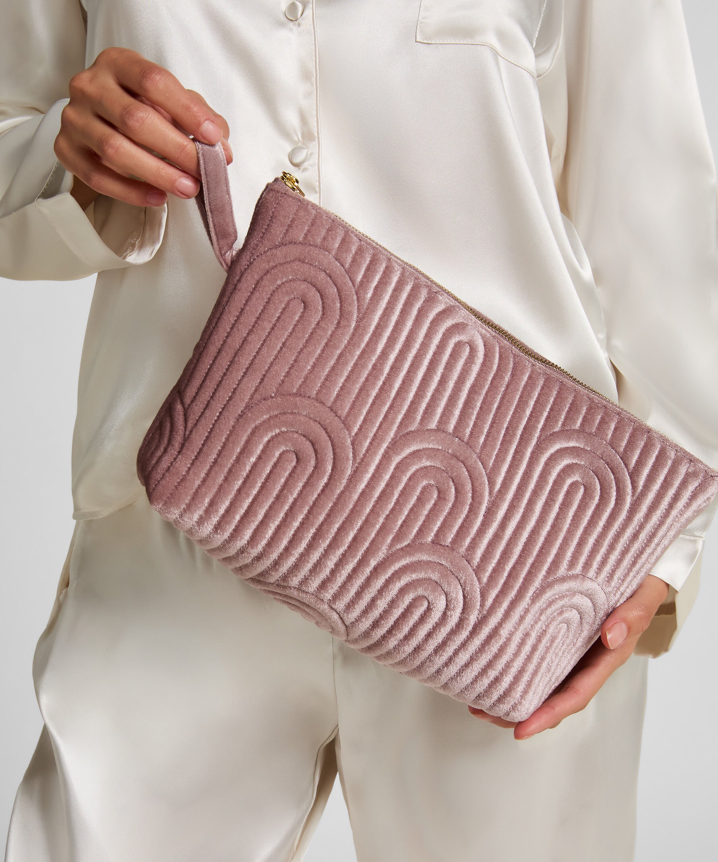 Groß Kosmetiktasche aus Velours, Lila Groß Kosmetiktasche aus Velours, Lila