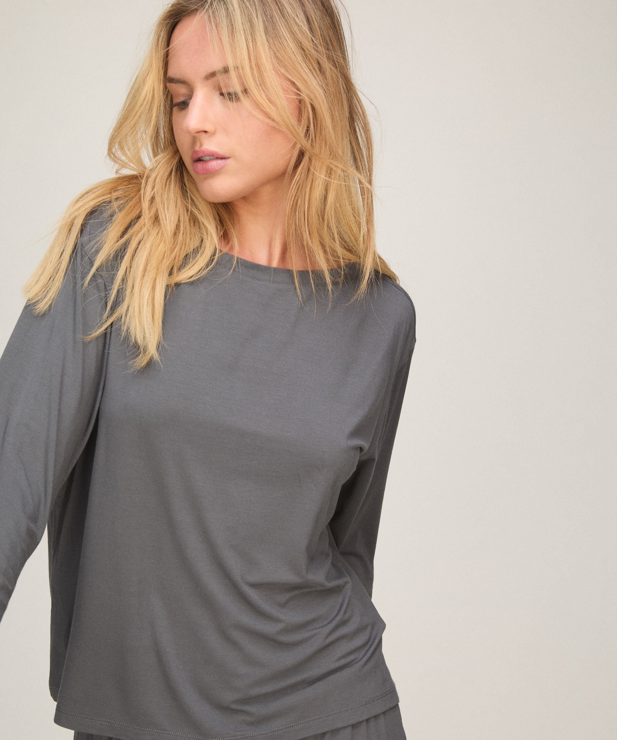 Schlafshirt Langarm Jersey, Grau Schlafshirt Langarm Jersey, Grau