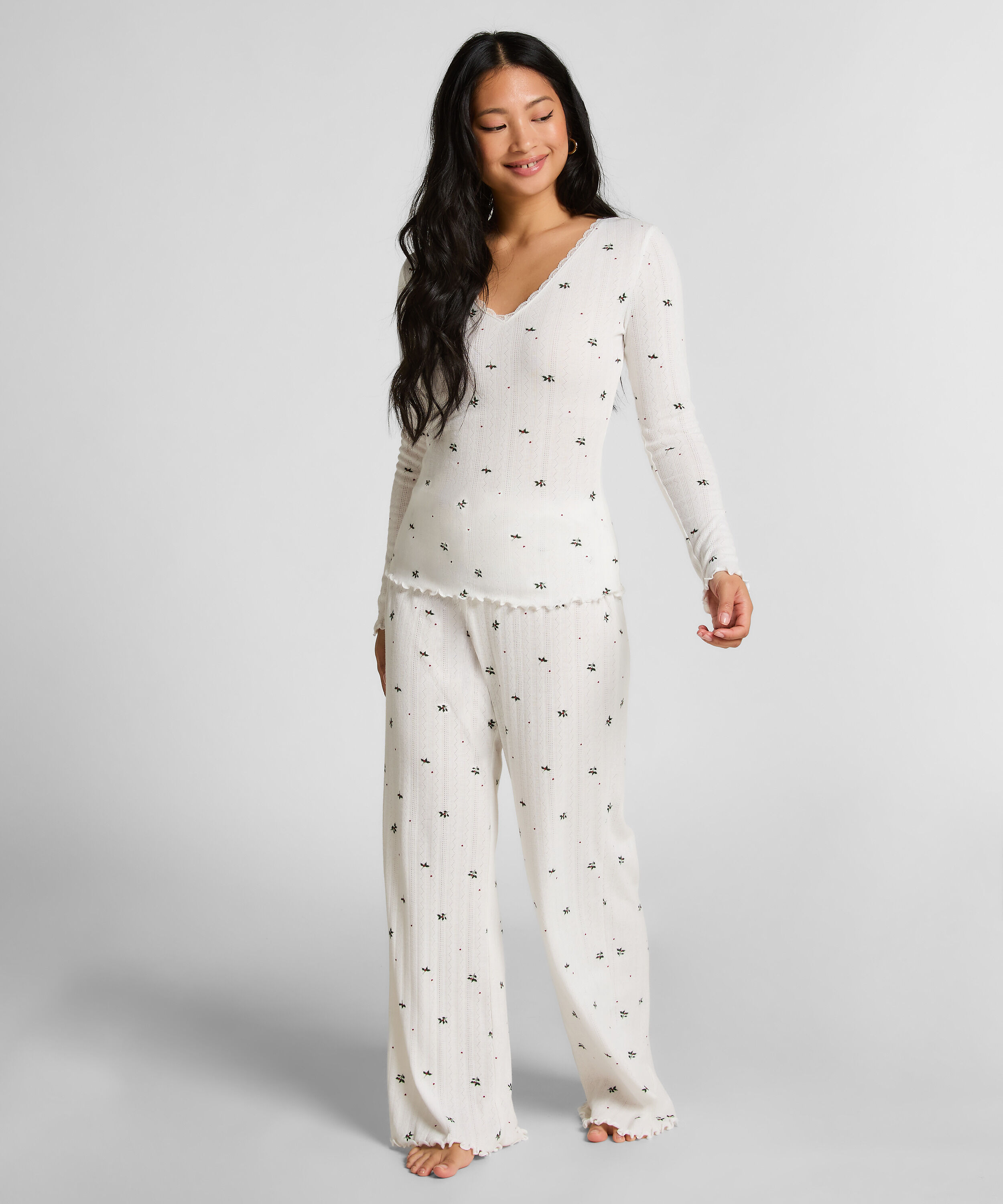 Pointelle Pyjamaset, Weiß