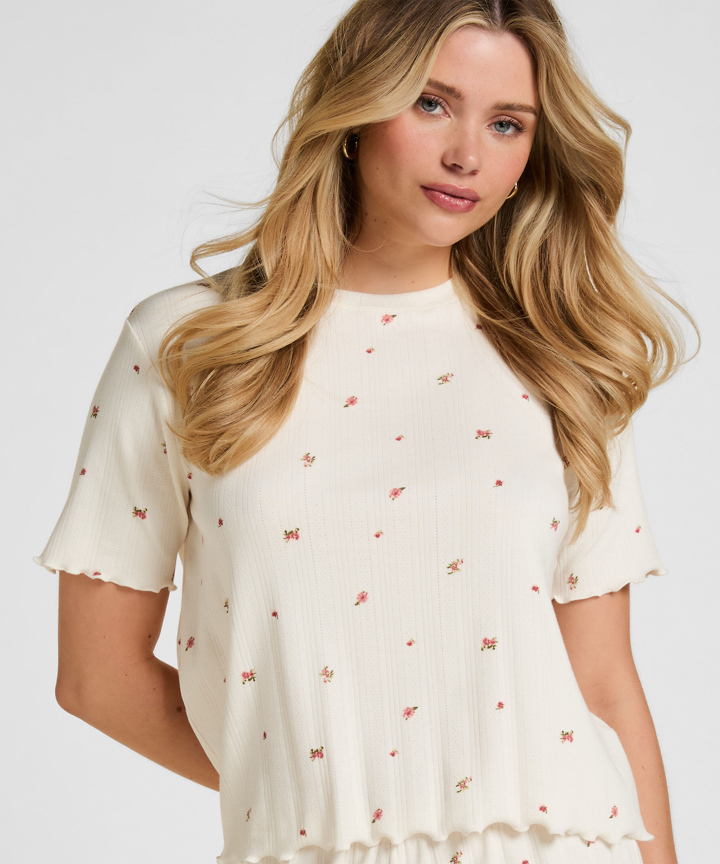 Pyjama Top Pointelle, Weiß
