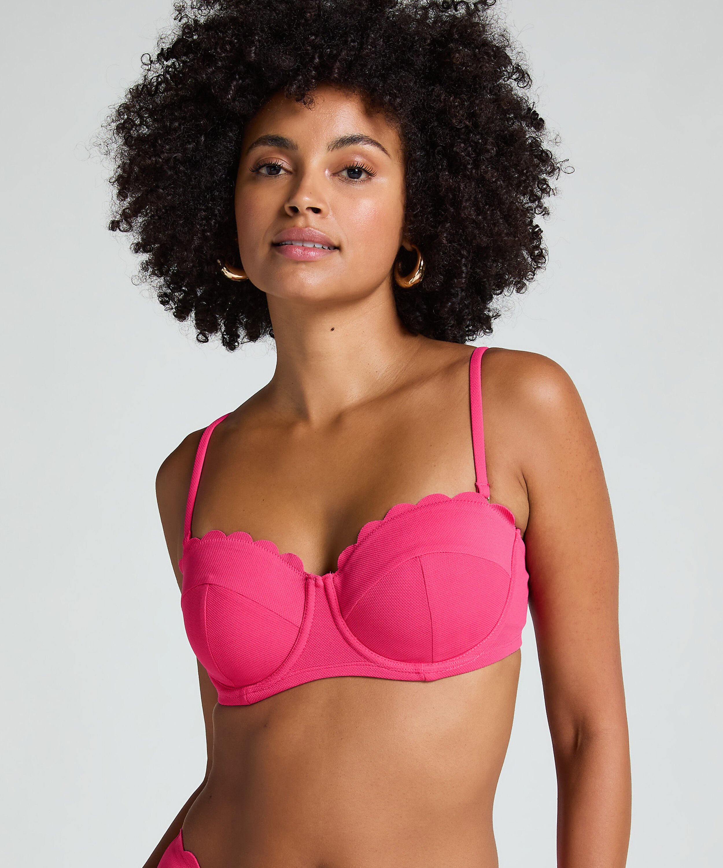 Gepolstertes trägerloses Bikinioberteil mit Bügel Scallop Cup E +, Rosa