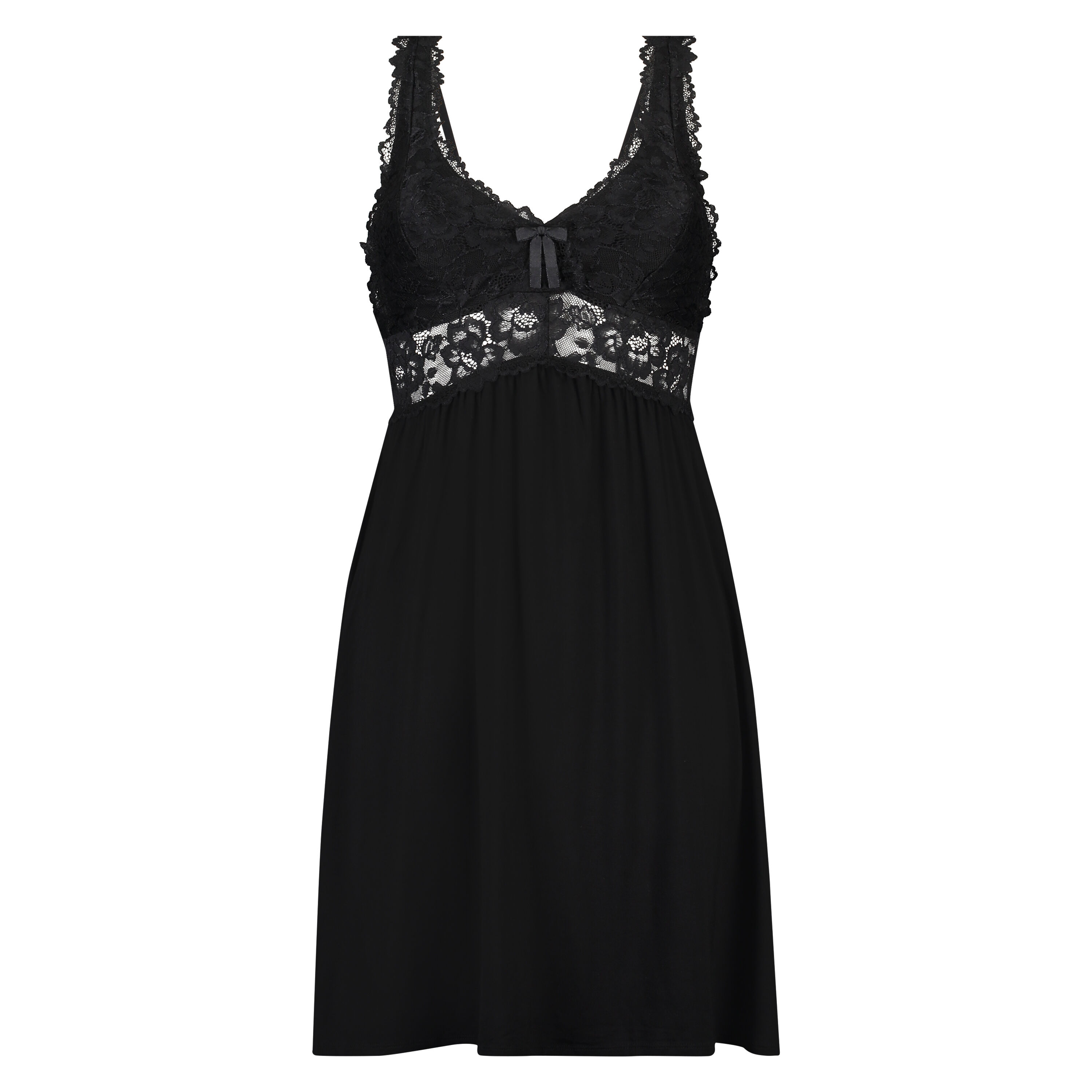 Slipdress Modal Lace mit Spitze, Schwarz