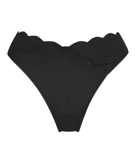 Hoch ausgeschnittener Bikini-Slip Scallop, Schwarz