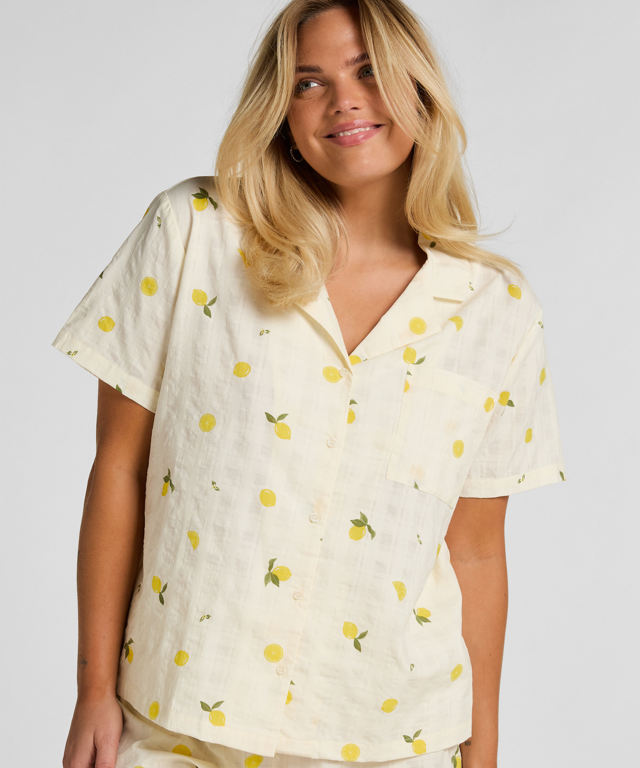 Zitronen Pyjamajacke, Weiß Zitronen Pyjamajacke, Weiß