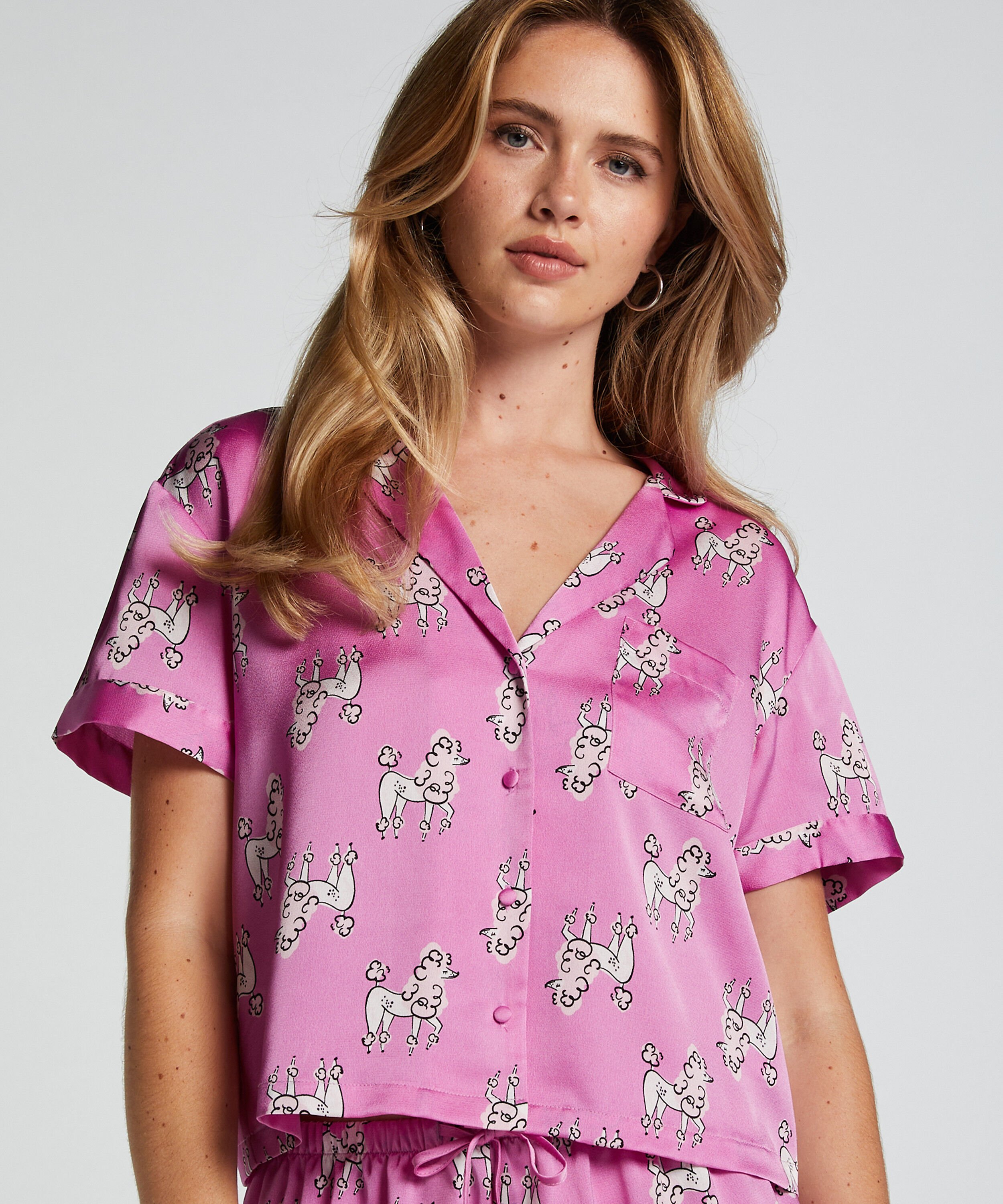 Kurzärmelige Satin-Jacke, Lila Kurzärmelige Satin-Jacke, Lila