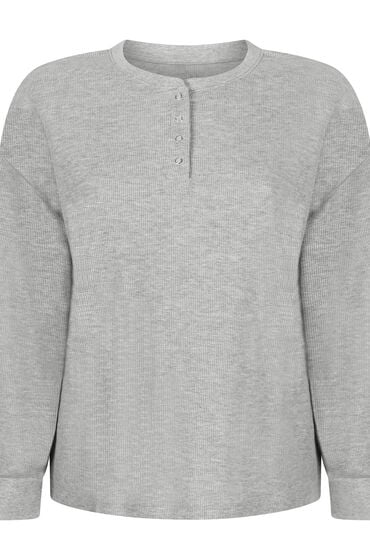 Thumbnail - Hunkemöller Top Waffelstrick Henley Grau