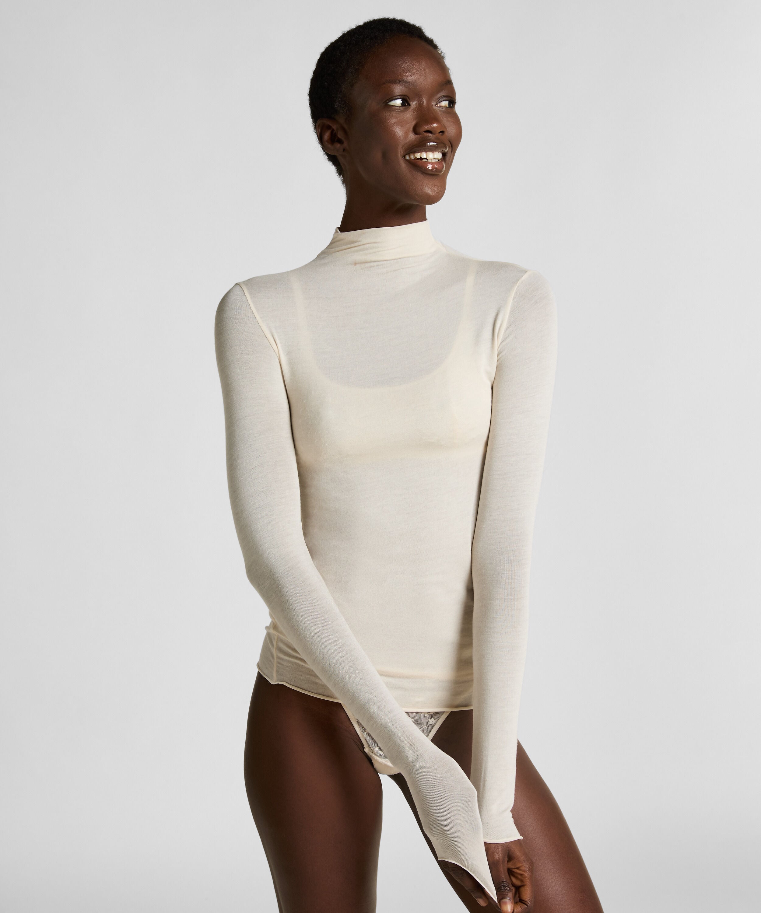 Super Soft Shirt aus Kaschmir-Mix mit Rollkragen, Weiß