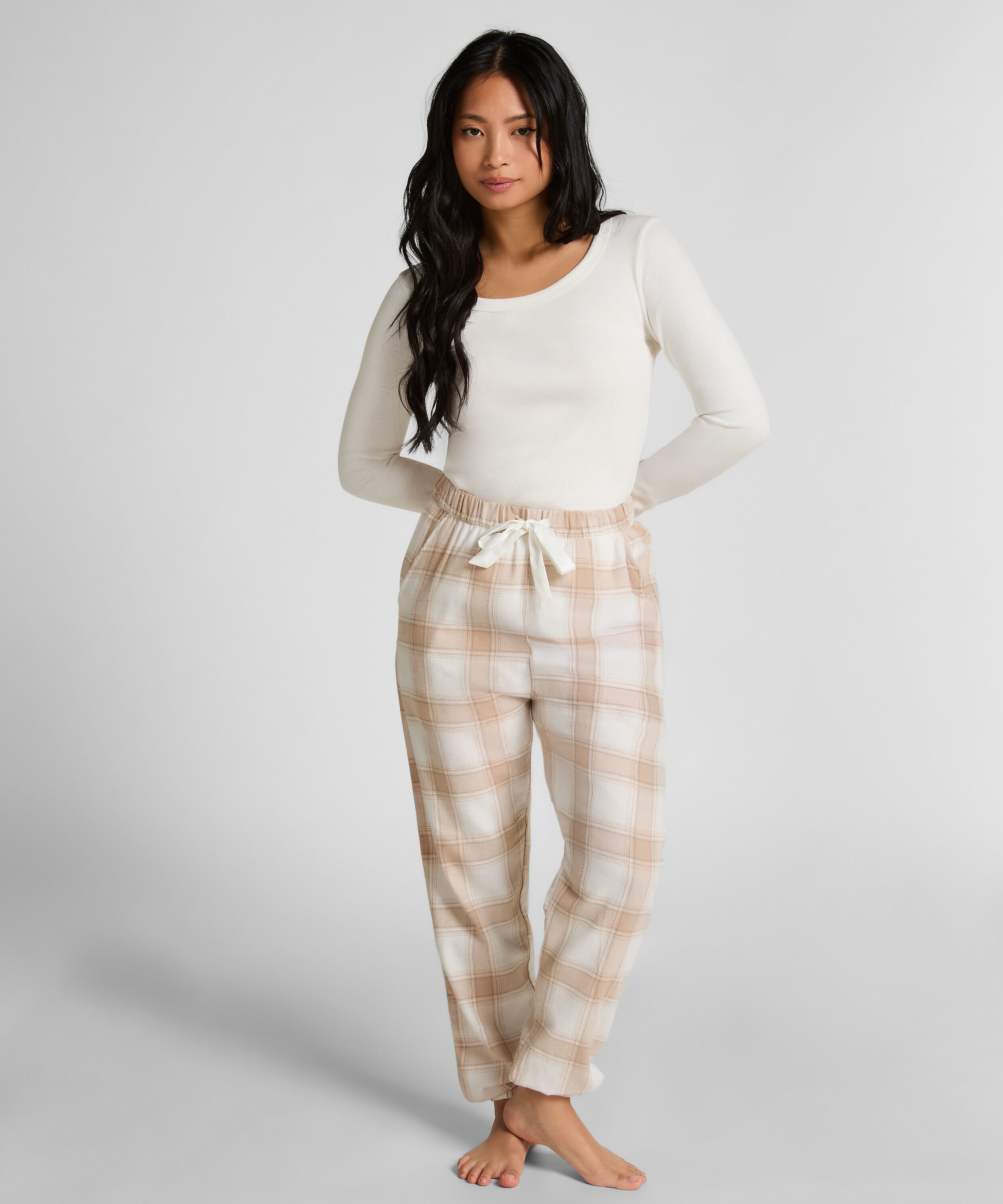 Pyjamahose aus Flanell, Beige