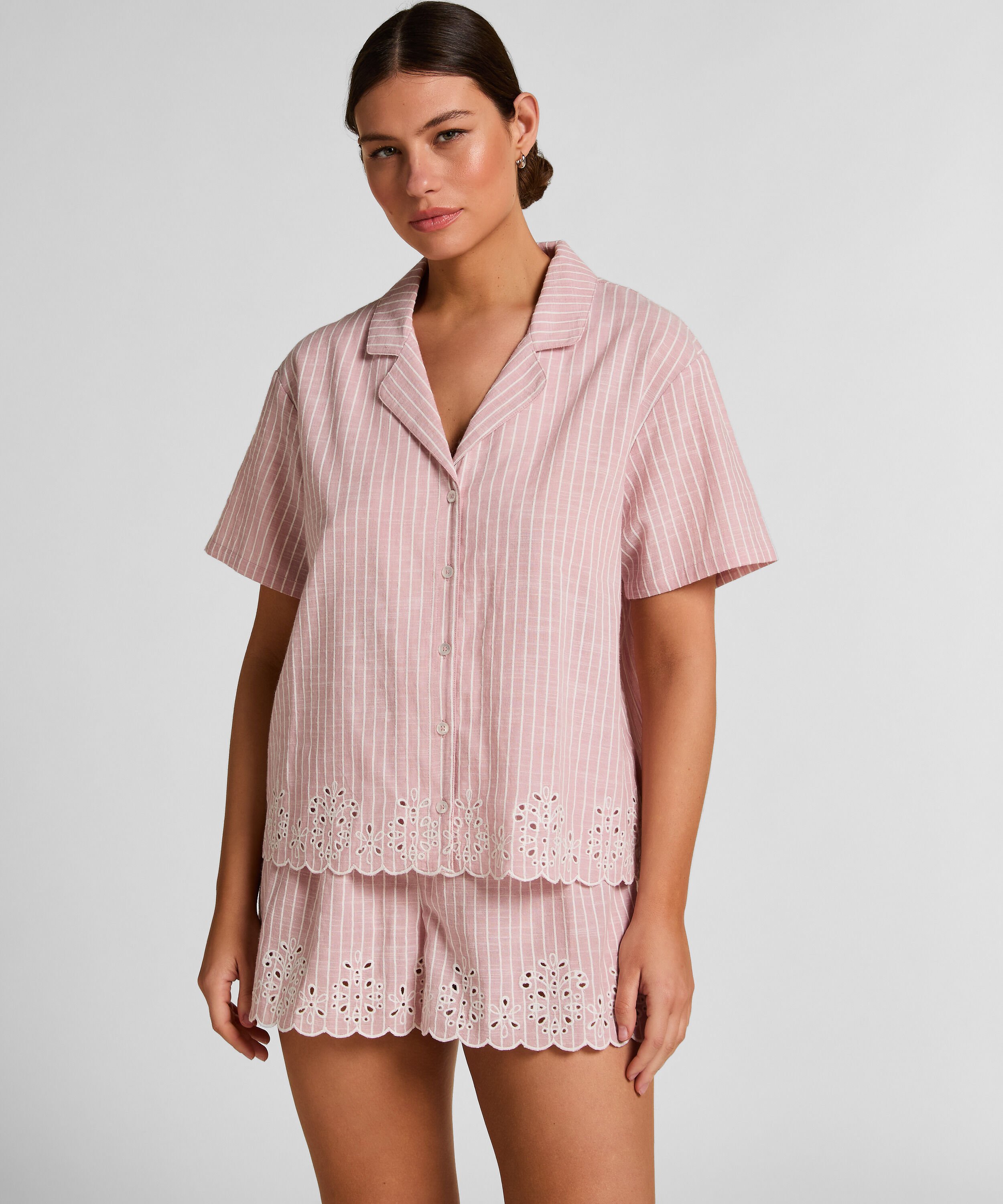 Gestreifte Pyjama-Shorts, Rosa
