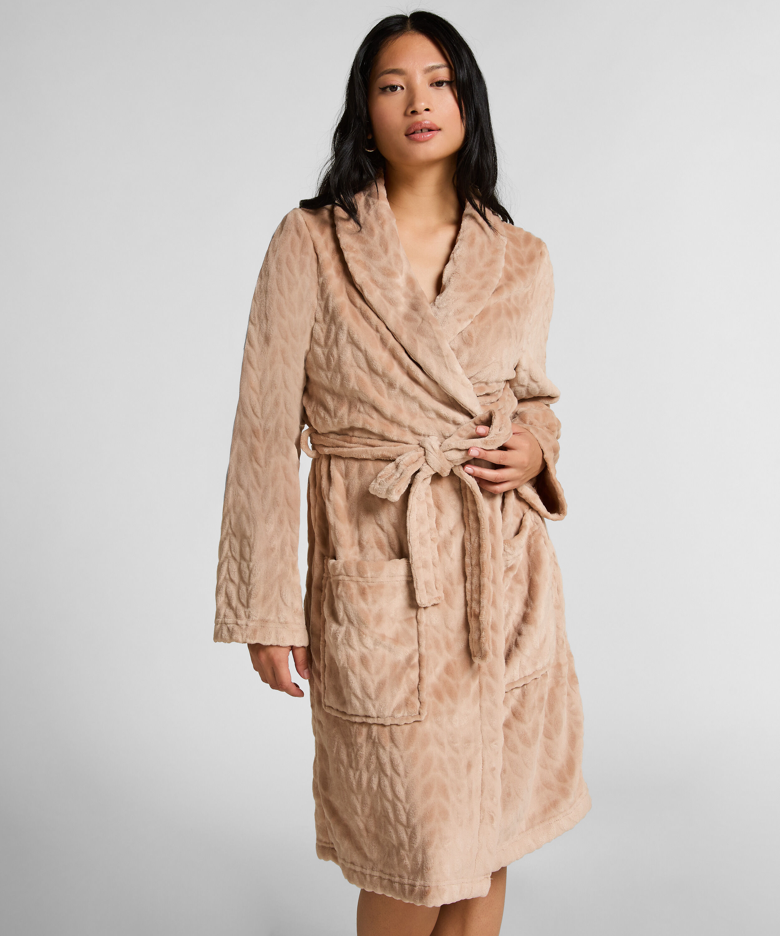 Bademantel kurz Fleece, Beige Bademantel kurz Fleece, Beige