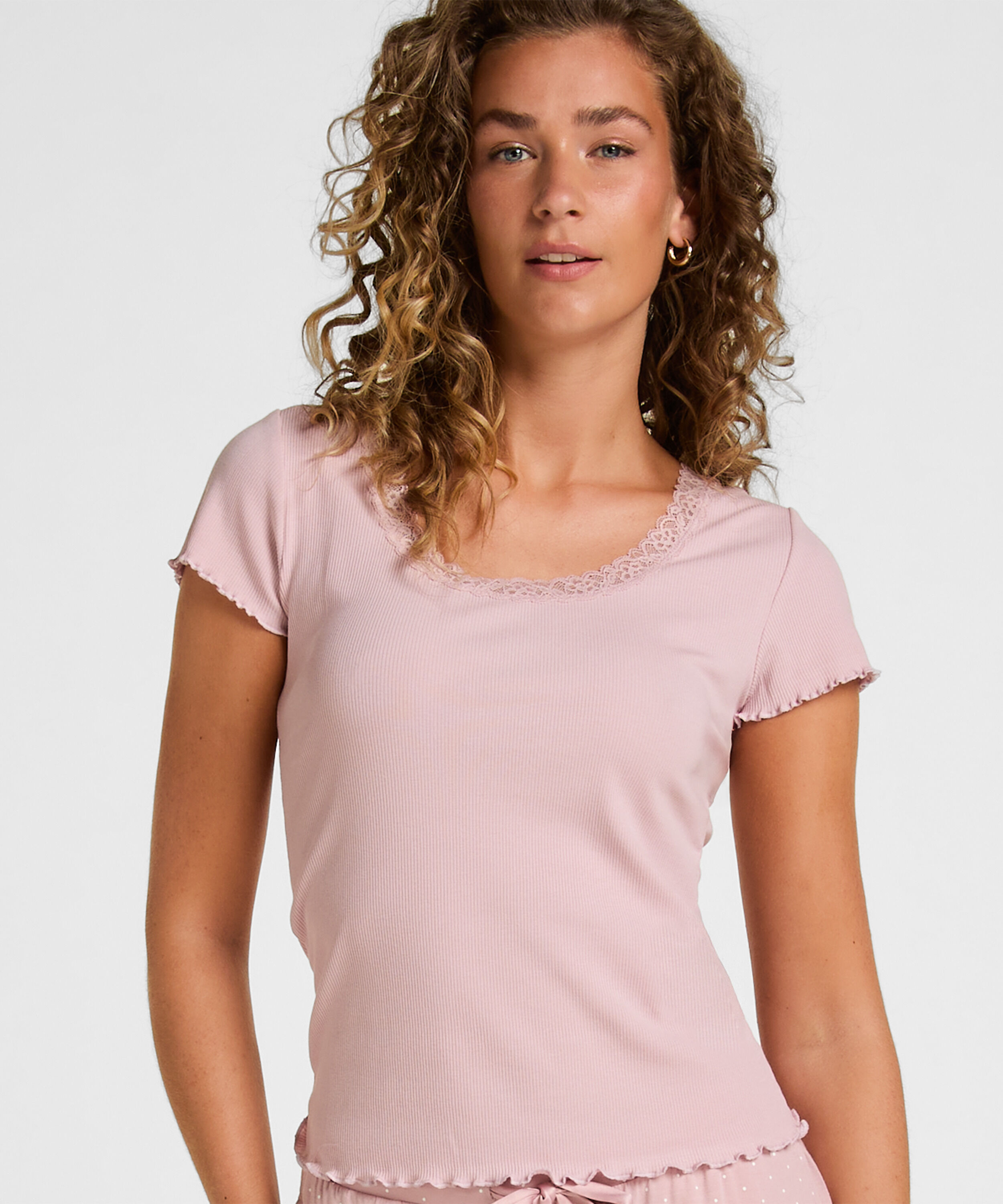 Pyjama-Oberteil Jersey Ripp, Rosa Pyjama-Oberteil Jersey Ripp, Rosa