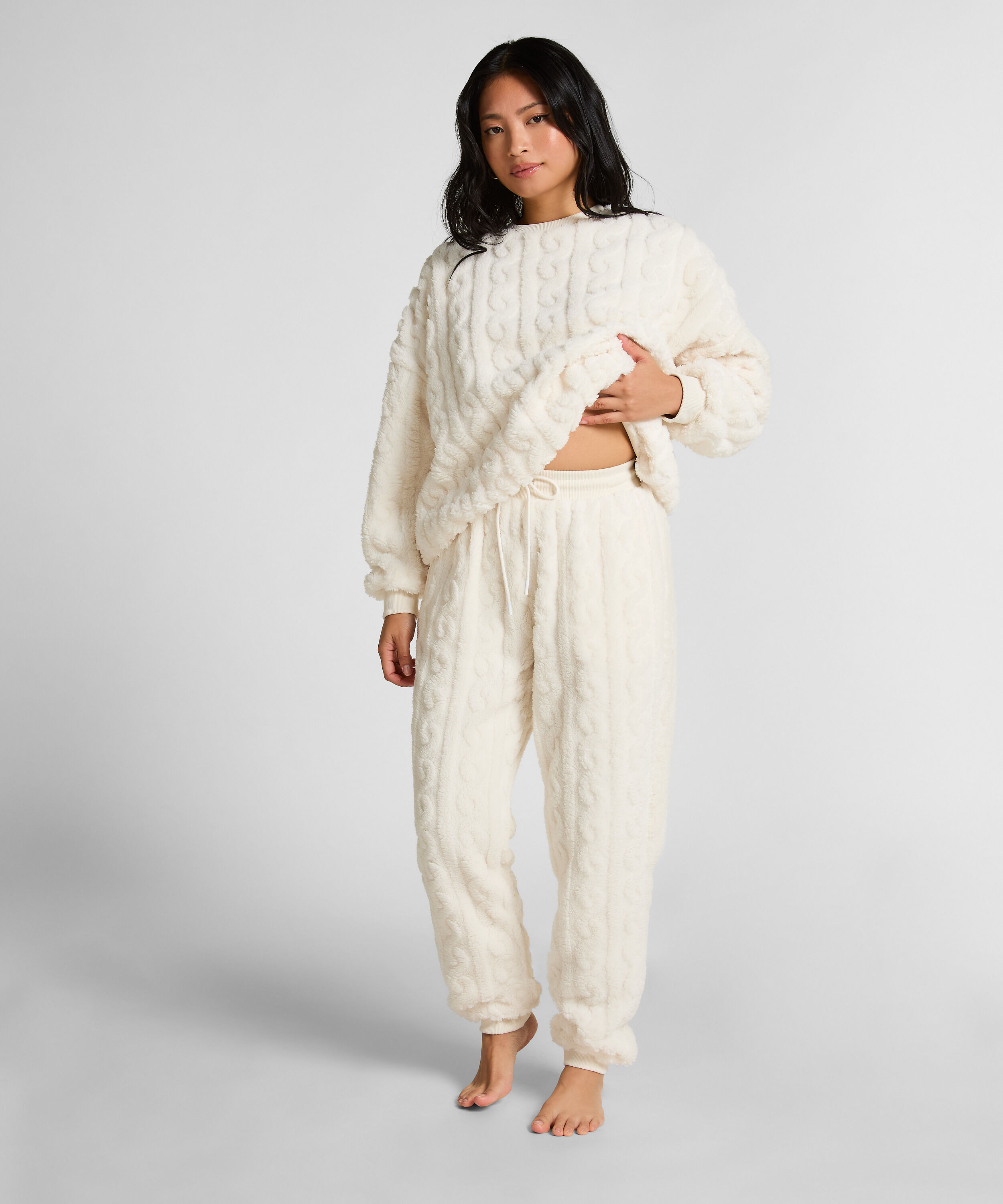 Jogger Cable Fleece, Weiß