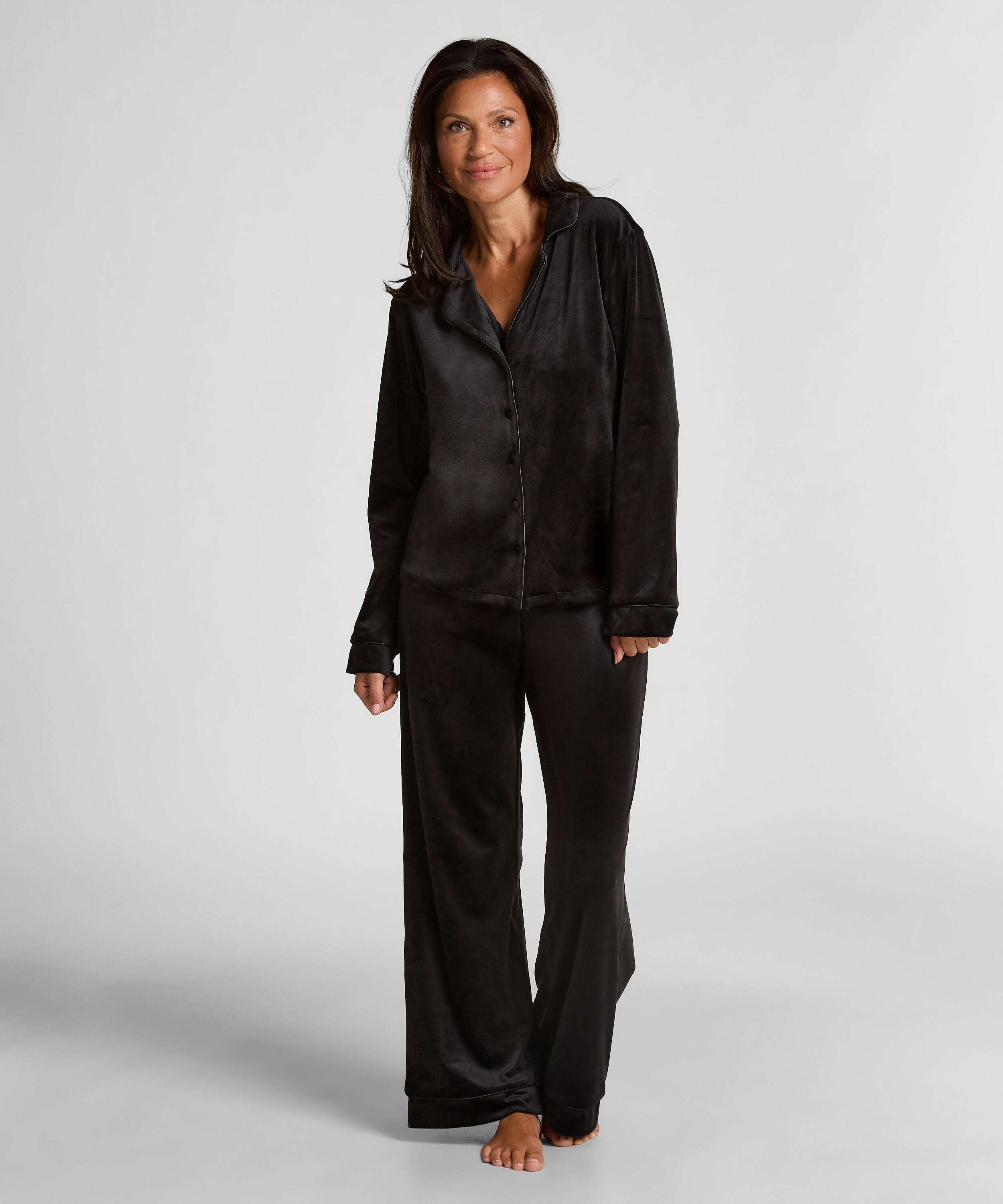 Pyjamahose aus Velours, Schwarz