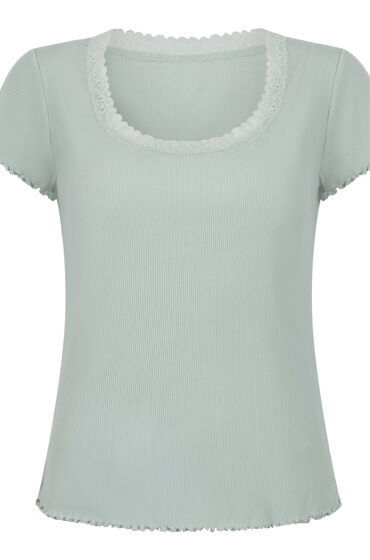 Thumbnail - Hunkemöller Pyjama-Oberteil Jersey Ripp Grün