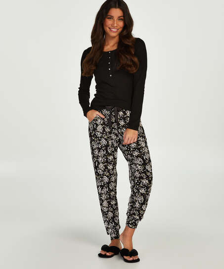 Langarm-Pyjamatop, Schwarz