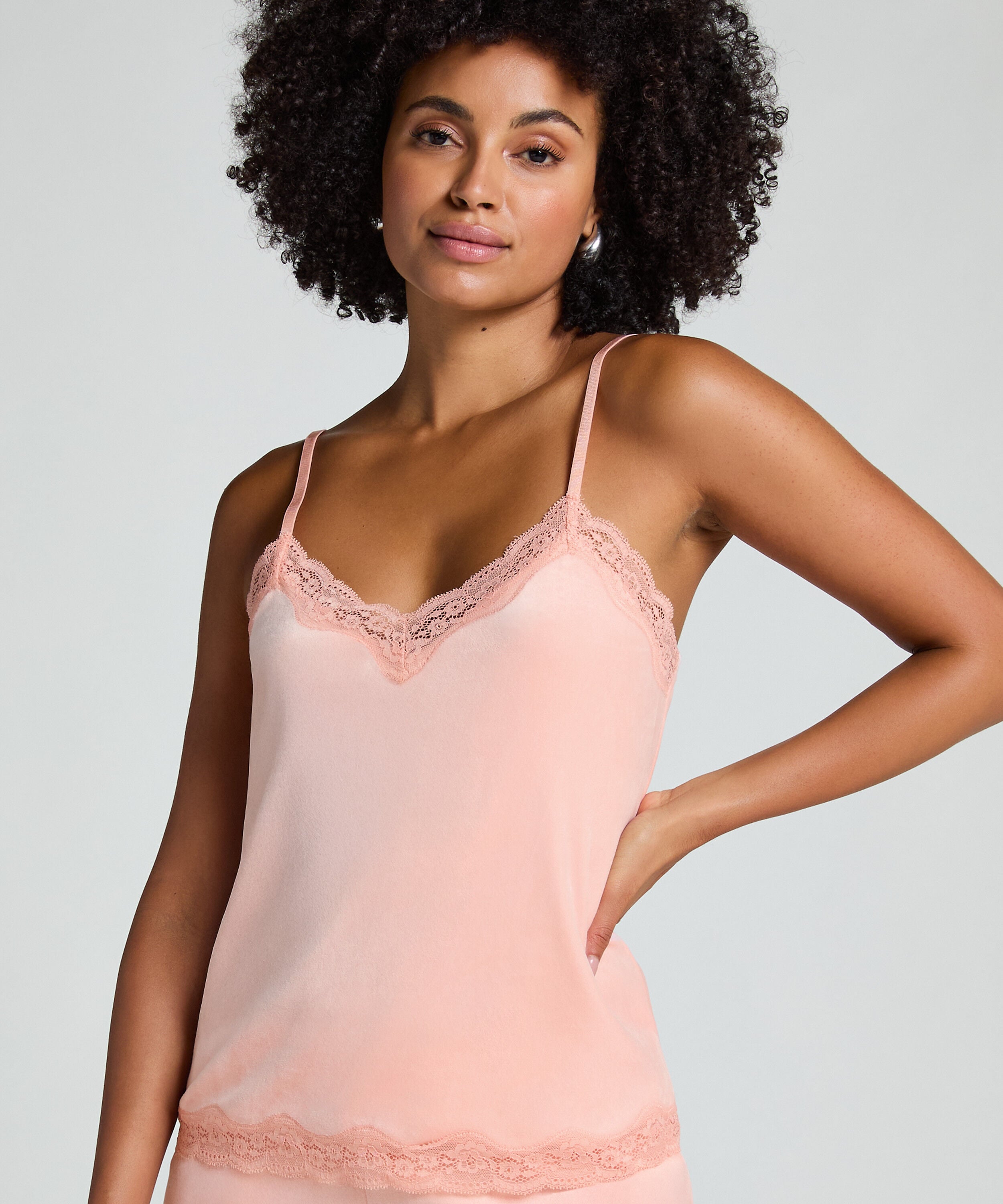 Cami Top Velours Lace, Rosa