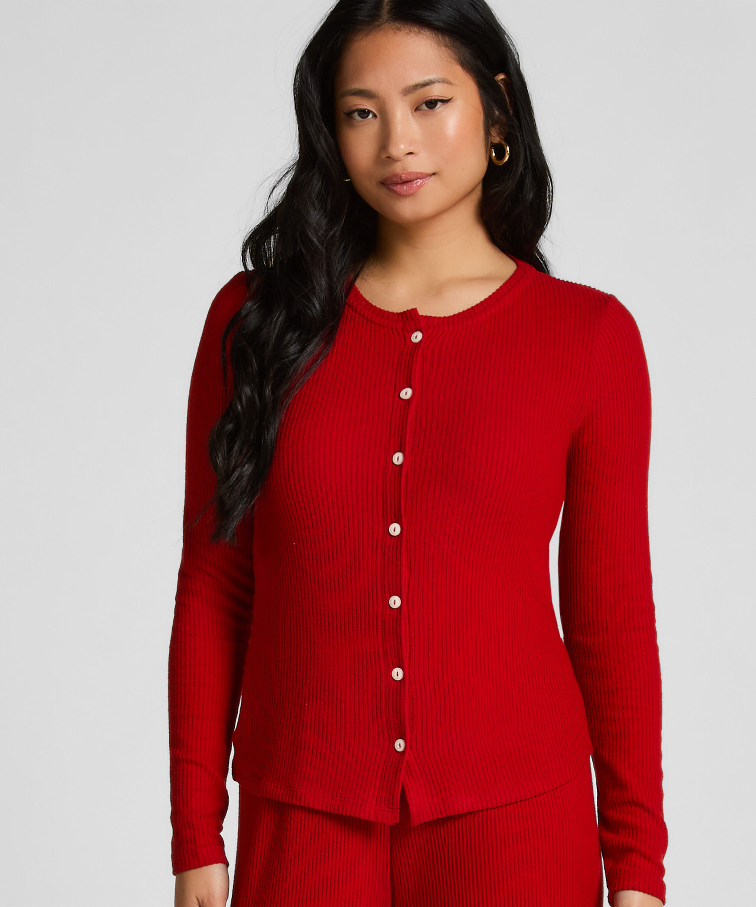 Gerippte Jersey-Strickjacke, Rot Gerippte Jersey-Strickjacke, Rot