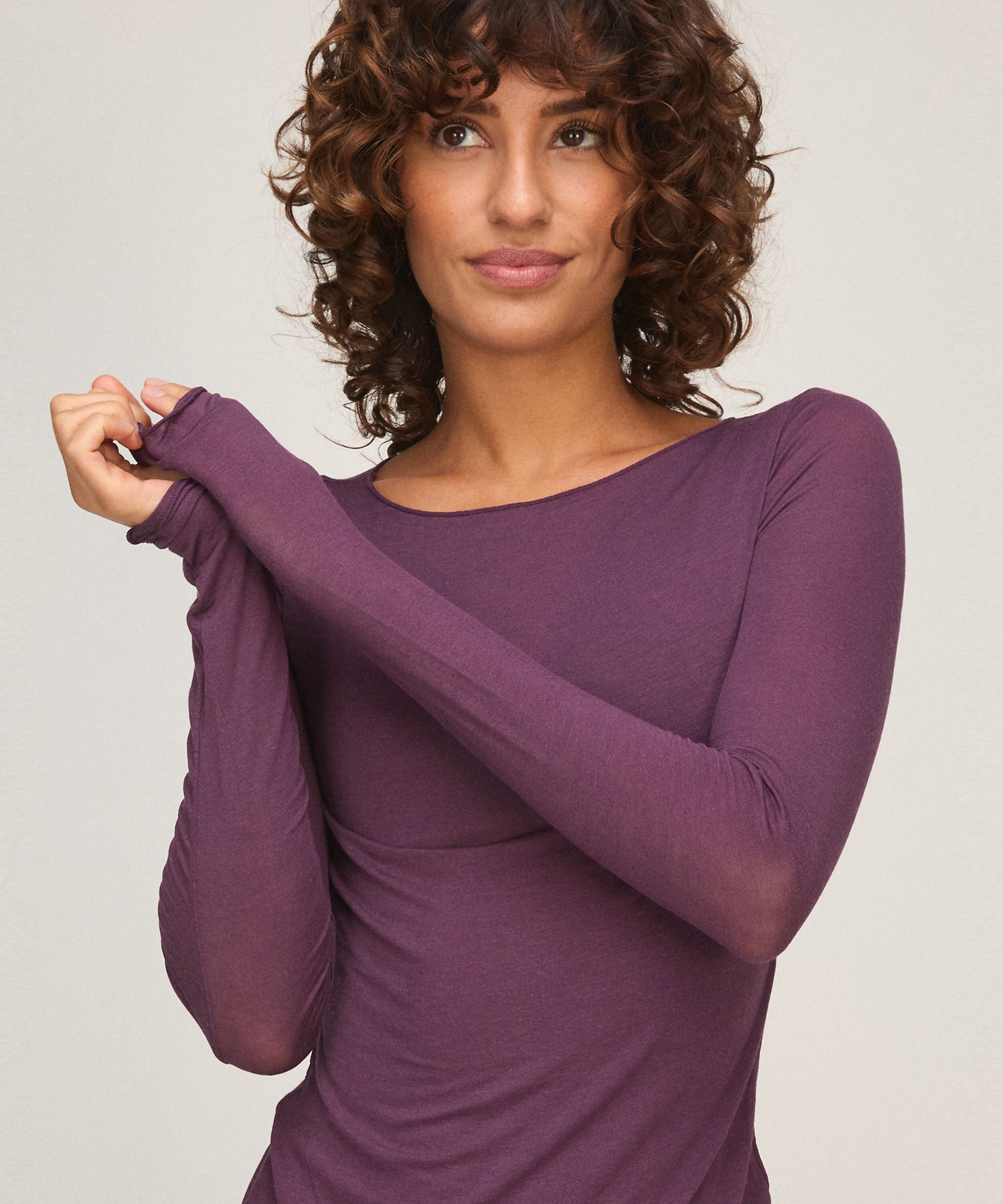 Super Soft Shirt aus Kaschmir-Mix mit U-Boot-Ausschnitt, Lila Super Soft Shirt aus Kaschmir-Mix mit U-Boot-Ausschnitt, Lila