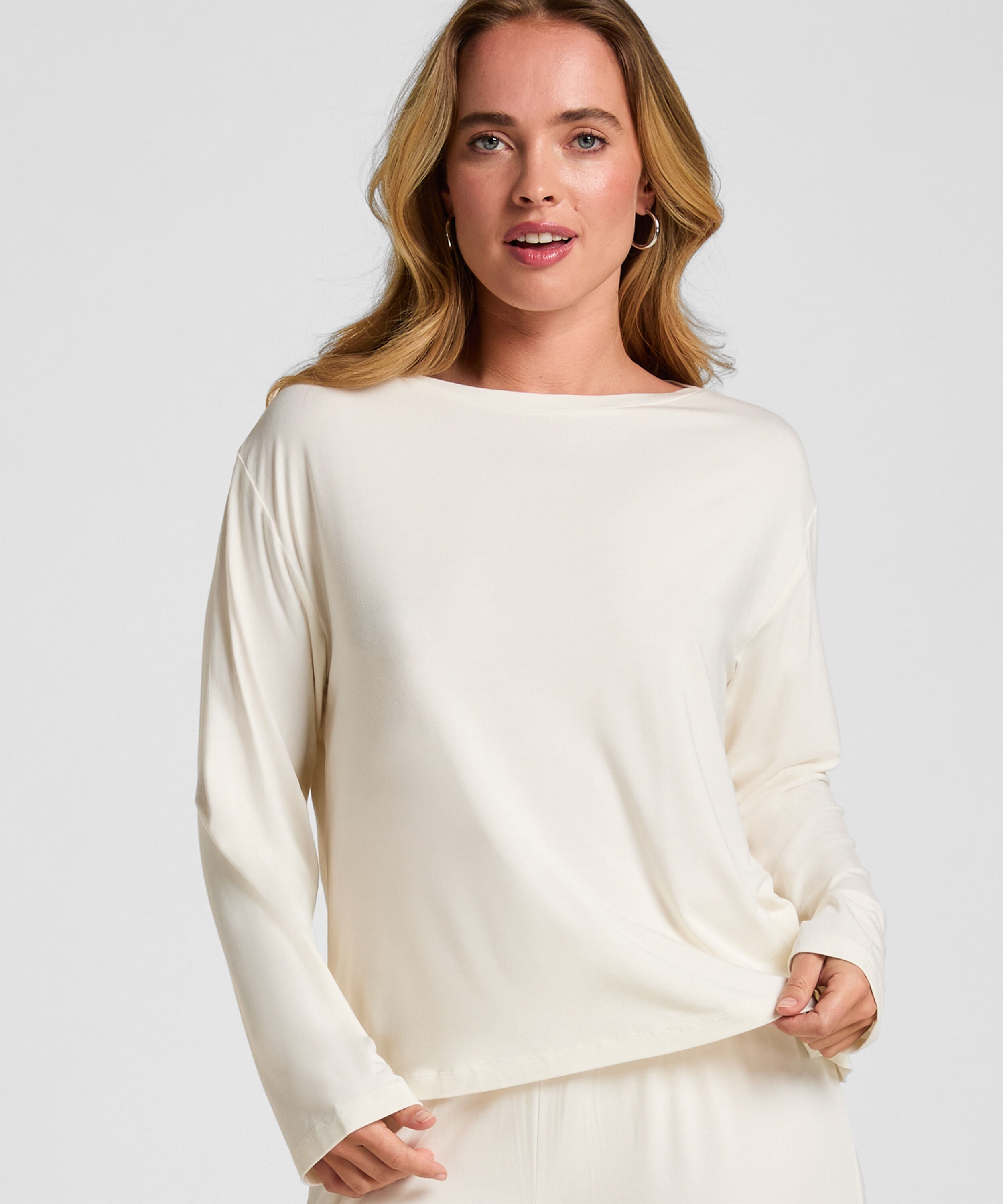Schlafshirt Langarm Jersey, Weiß Schlafshirt Langarm Jersey, Weiß