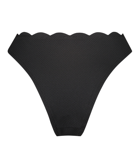 Bikini Slip mit hohem Beinausschnitt Scallop, Schwarz