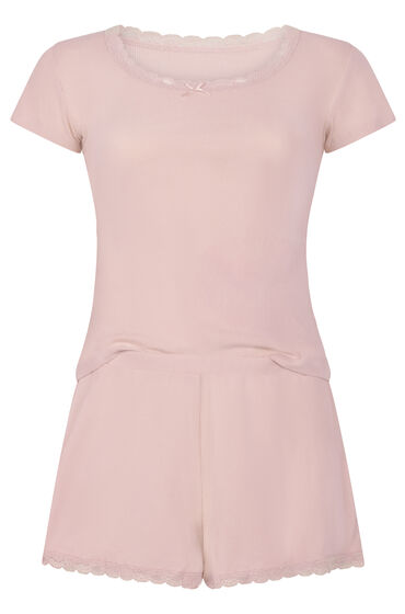 Thumbnail - Hunkemöller Geripptes Pyjamaset mit Spitze Rosa