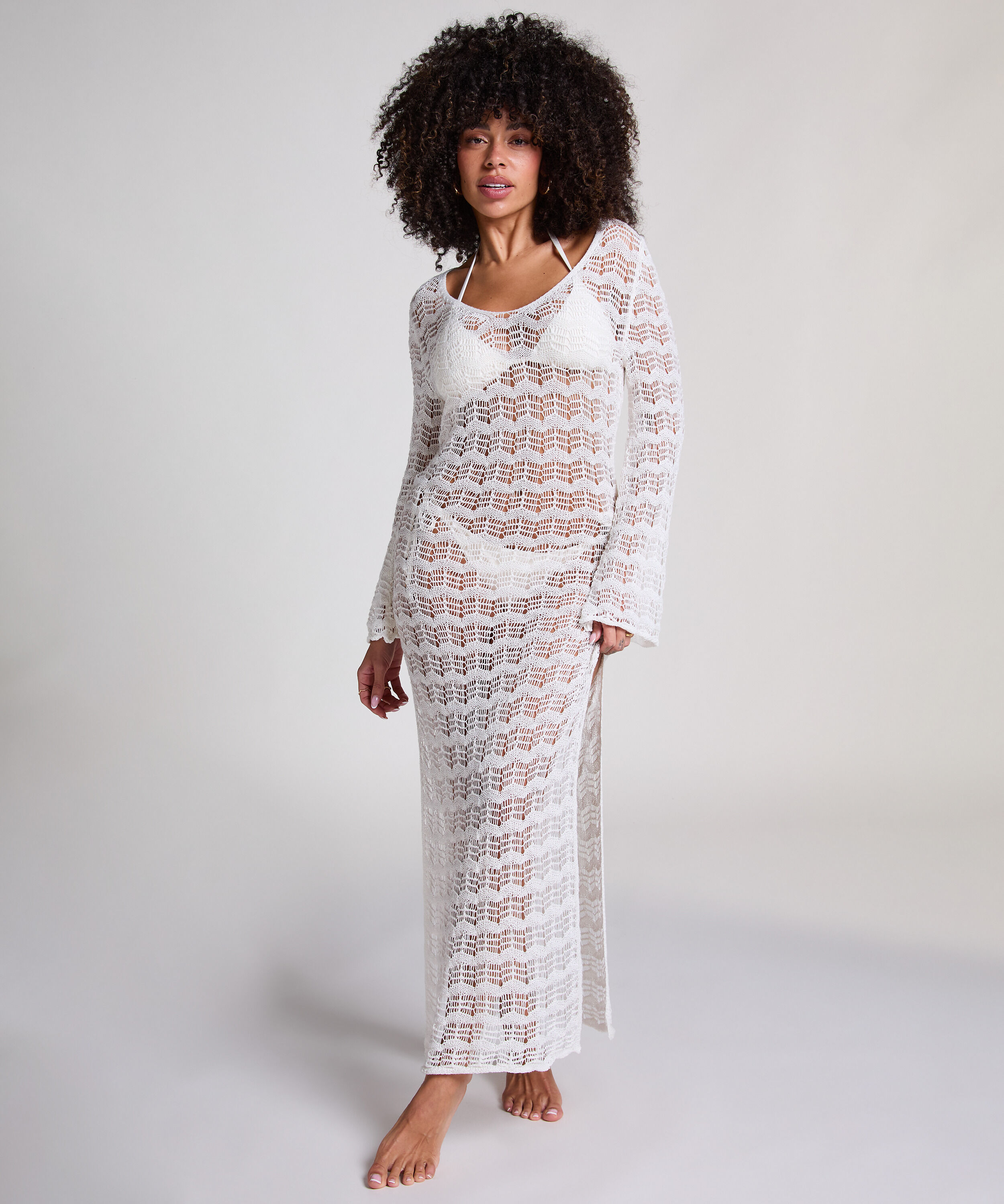 Crochet Maxikleid, Weiß