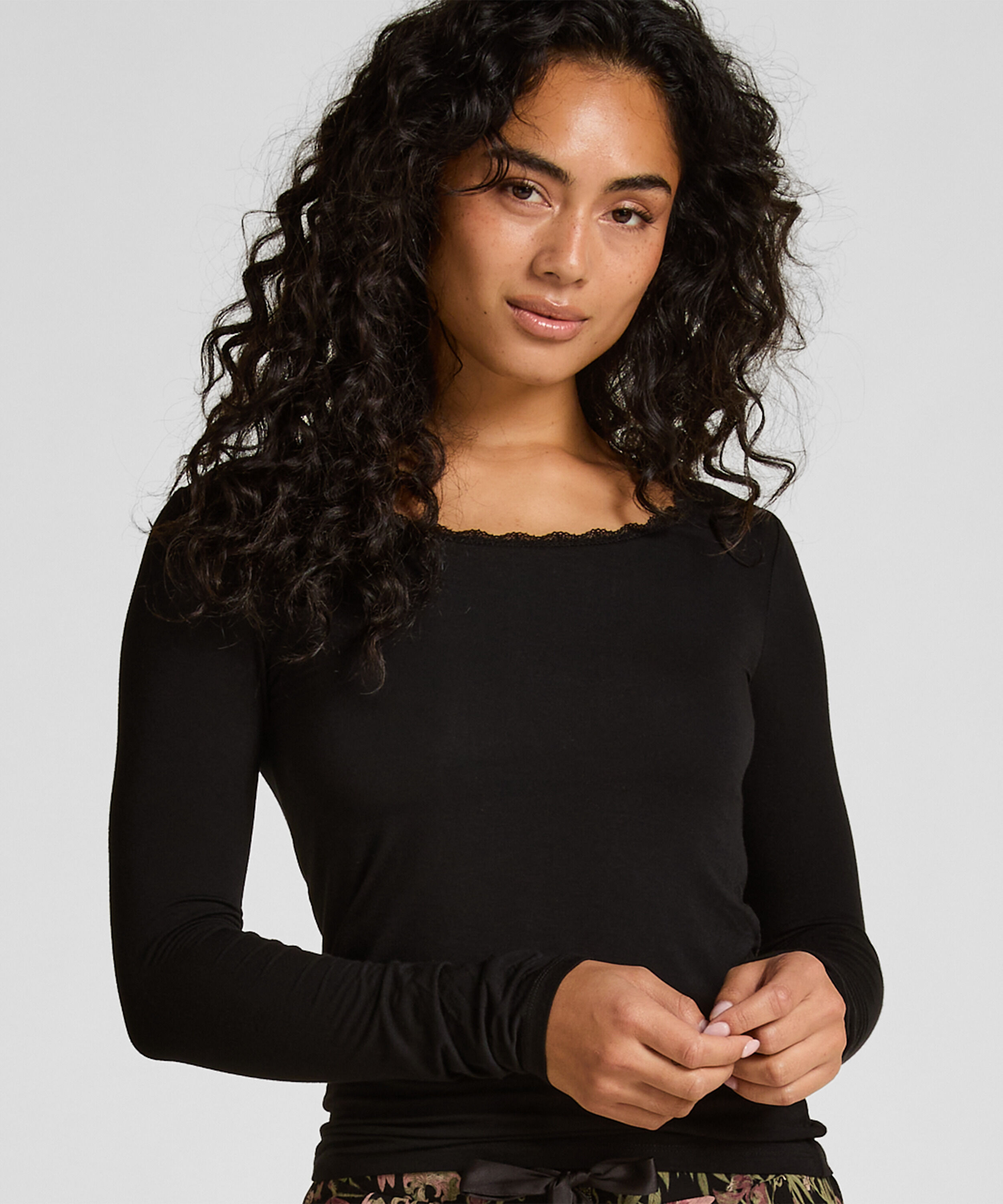Langärmeliges Pyjamatop Jersey, Schwarz