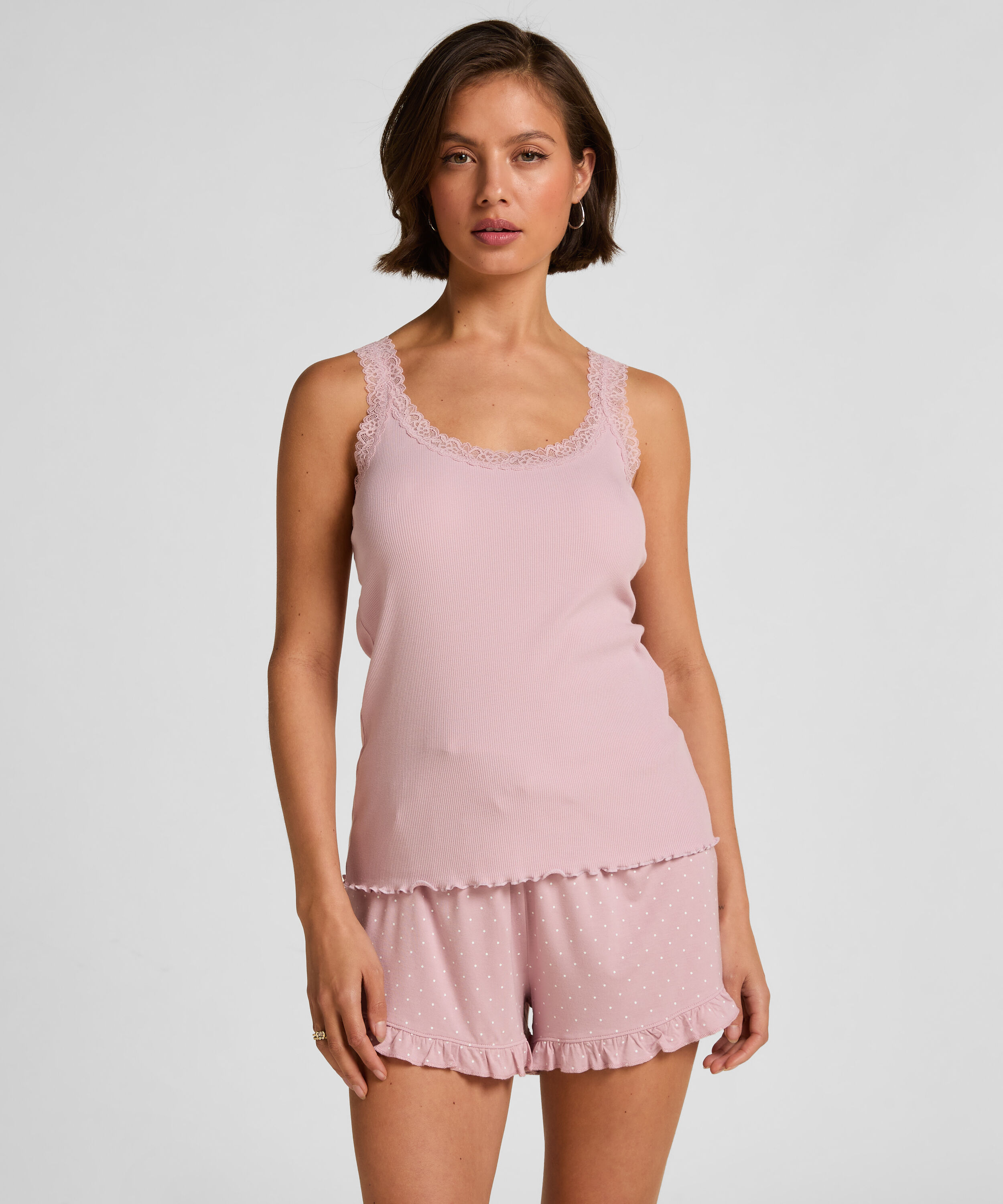 Jersey-Shorts mit Rüschen, Rosa