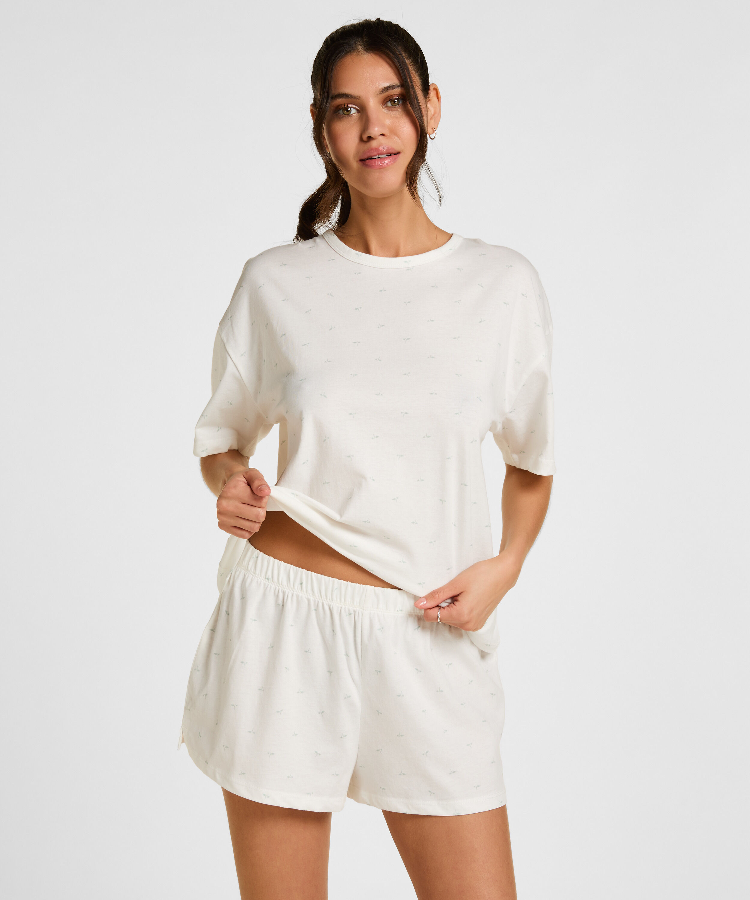 Pyjamaset Baumwoll, Weiß
