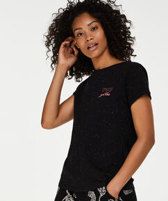 Kurzarm-Pyjamatop, Schwarz