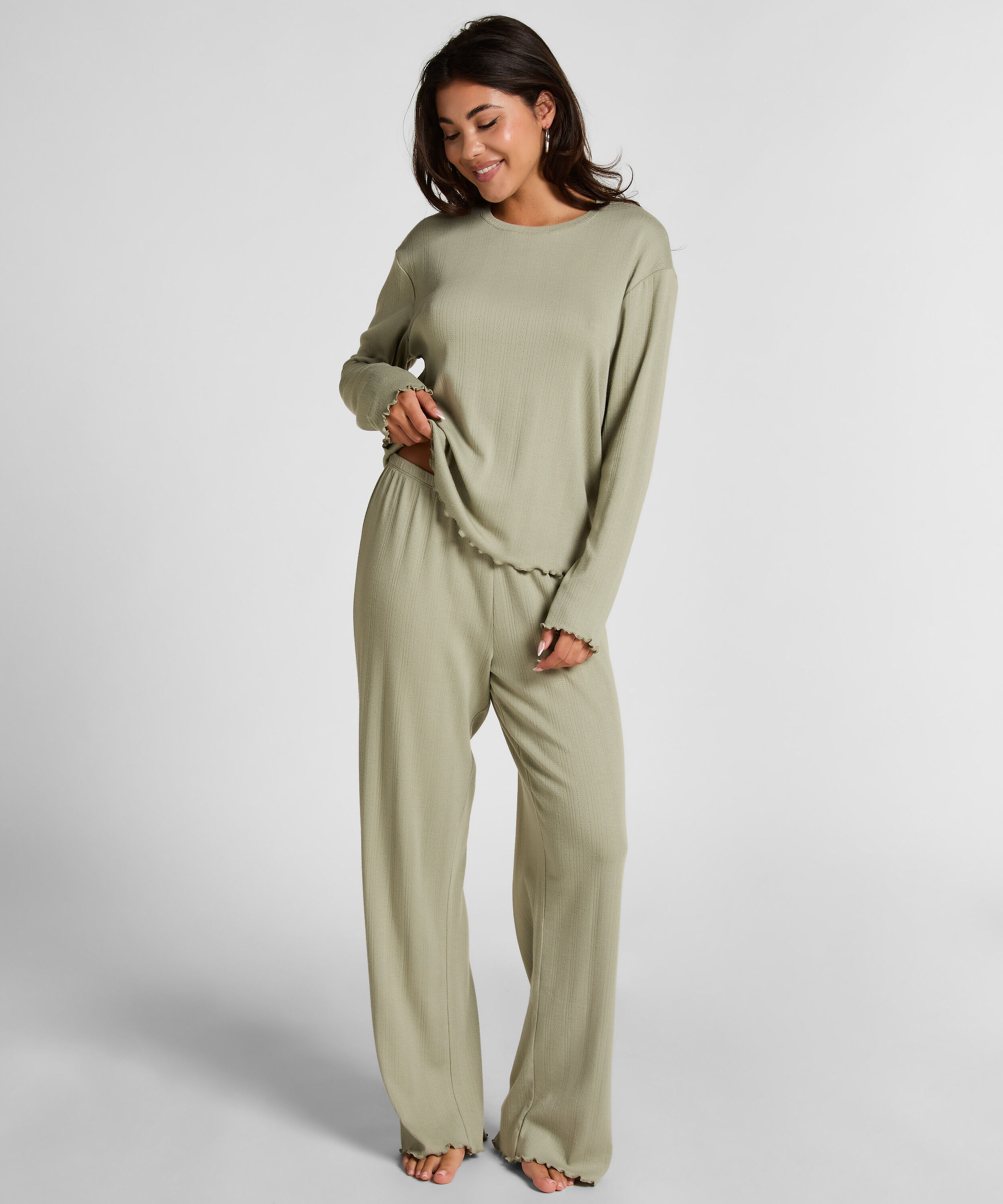 Pyjama Hose Loose Pointelle, Grün Pyjama Hose Loose Pointelle, Grün