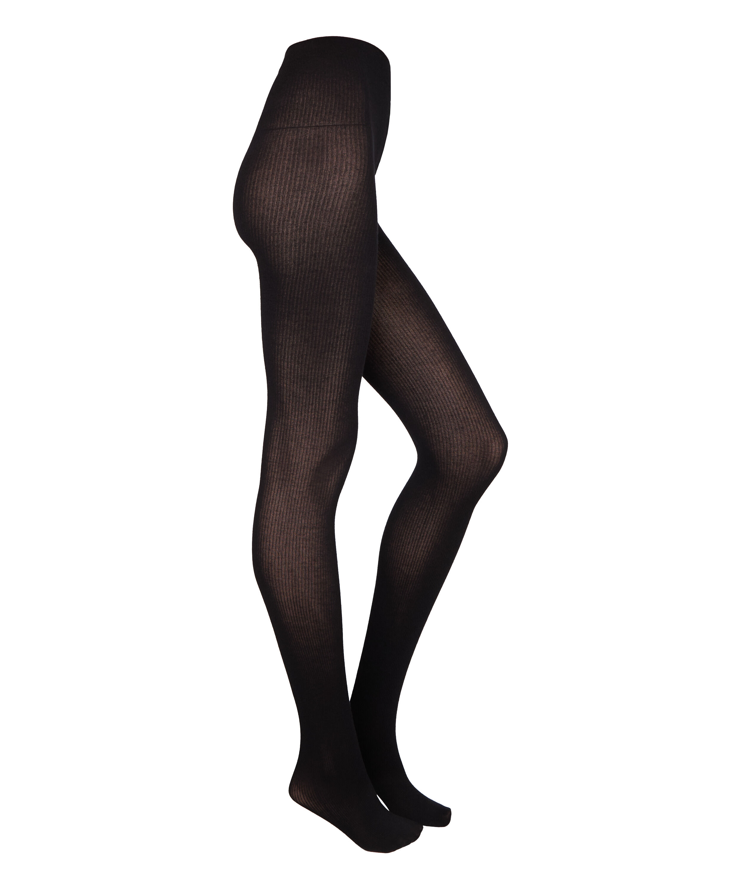 Gerippte Strickstrumpfhose Kaschmir-Mix, Schwarz