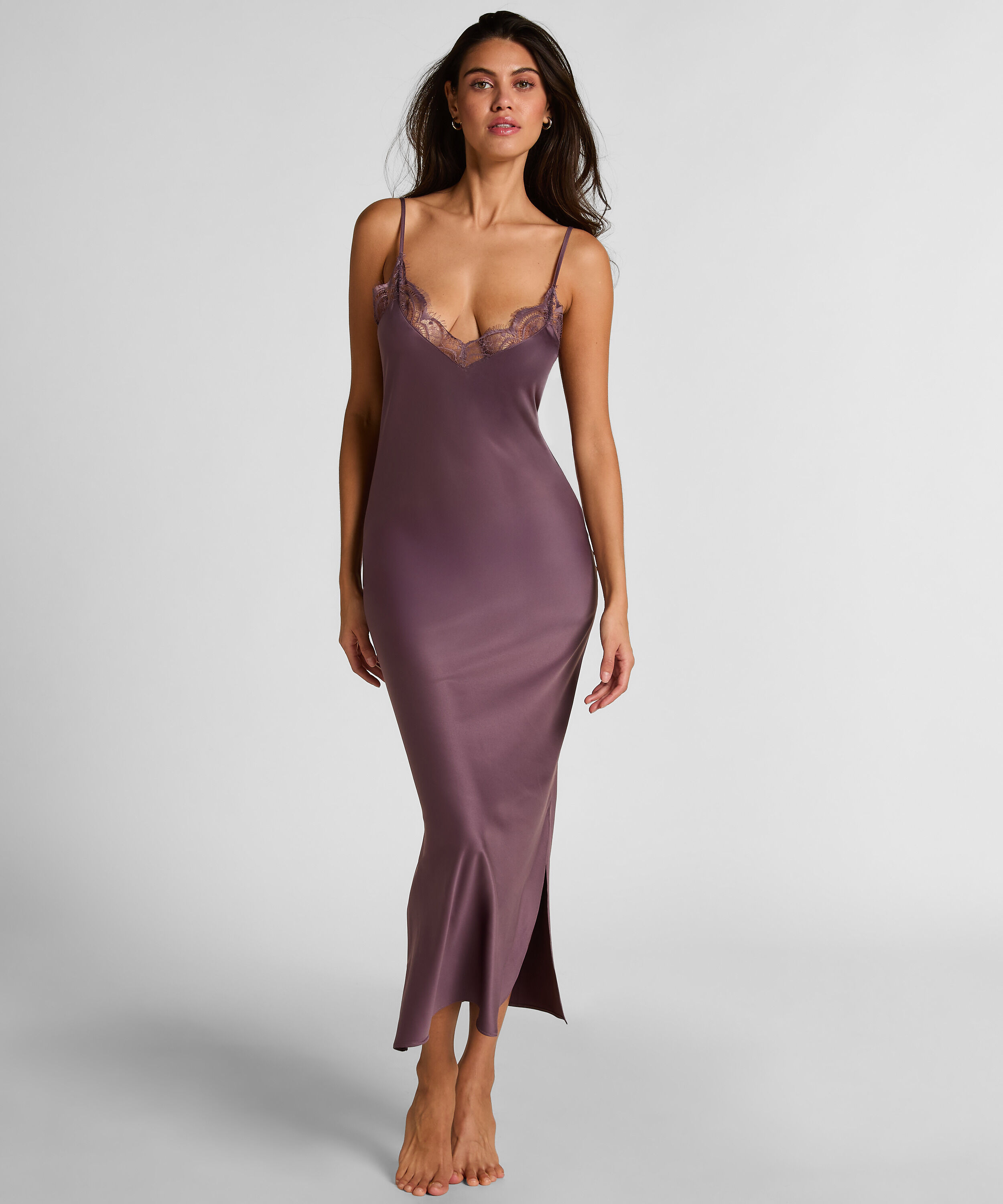 Langes Slipdress aus Satin, Lila