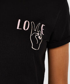 Kurzarm-Pyjamatop, Schwarz